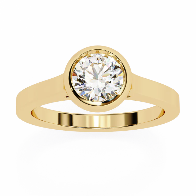 Certified 1.00 CT Round Cut EF VS/SI Lab Grown Diamond Bezel Set Engagement Ring 925 Sterling Silver With Vermeil Gold