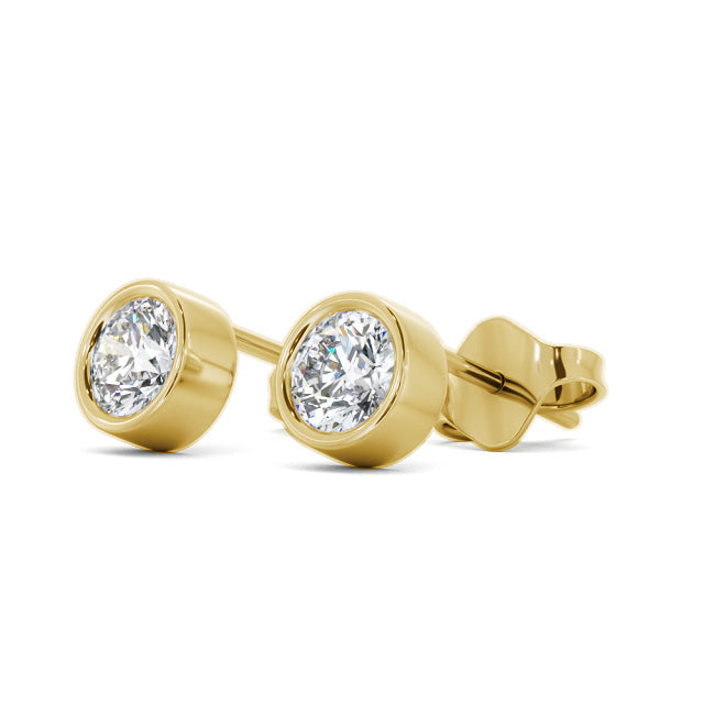 Certified 1 CT Round Cut Lab Grown Diamond Women's Stud Bezel Set Earrings 925 Sterling Silver With Vermeil Gold