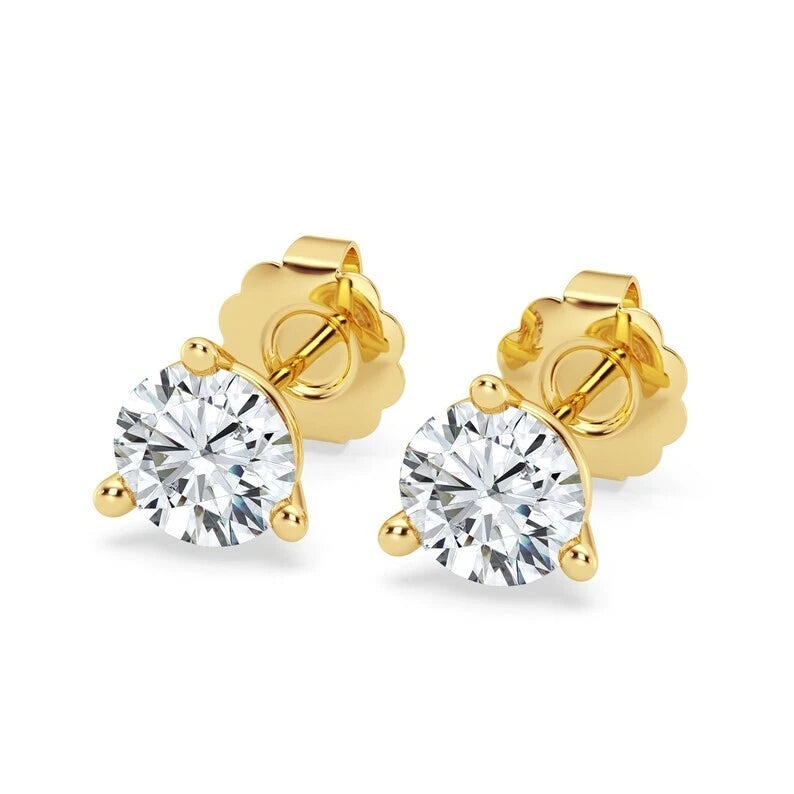 Round Cut Certified 1 CT EF VS/SI Lab Grown Diamond Stud Earrings 925 Sterling Silver With Vermeil Gold