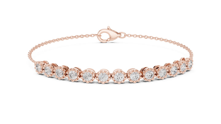 2.09 CT EF VS/SI Lab Grown Certified Round Cut Diamond Chain Wedding Bracelet For Women's 14K Yellow Gold