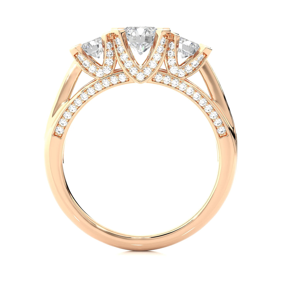 Three-Stone Wedding Ring with Accent Diamonds – IGI Certified EF VS/SI Lab-Grown Diamond Engagement Ring in 14K Real Gold