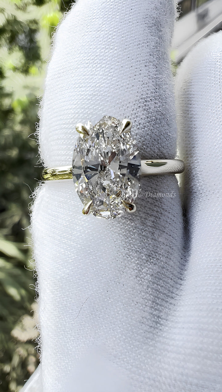 Solitaire Engagement Ring, 2.06 Ct Oval Cut Lab Grown Diamond Ring, Certified GH/SI Diamond 14K Yellow Gold Wedding Ring, Size 7