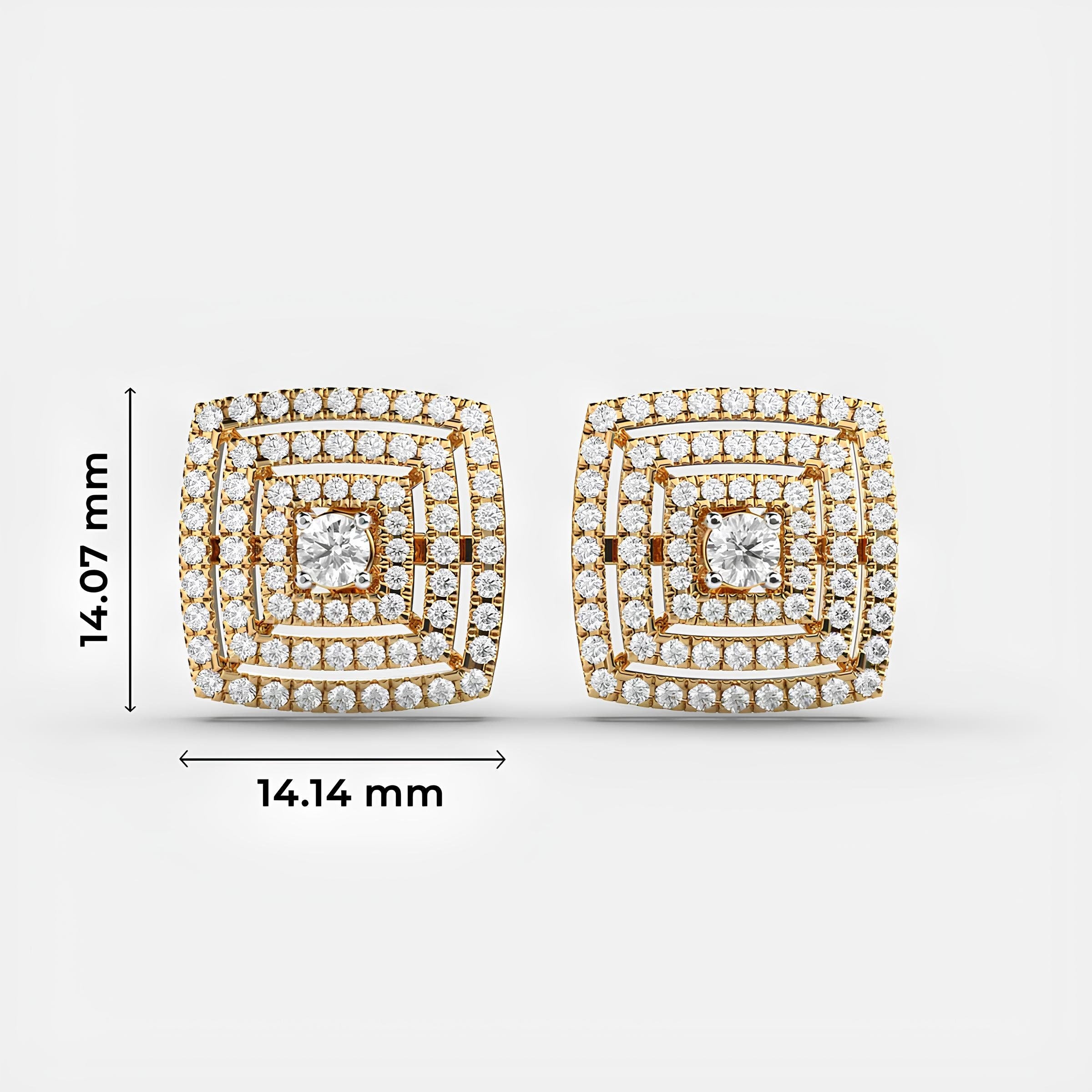 14k Solid Gold Round EF VS/SI Lab Grown Maze Diamond Delicate Halo Stud Earrings