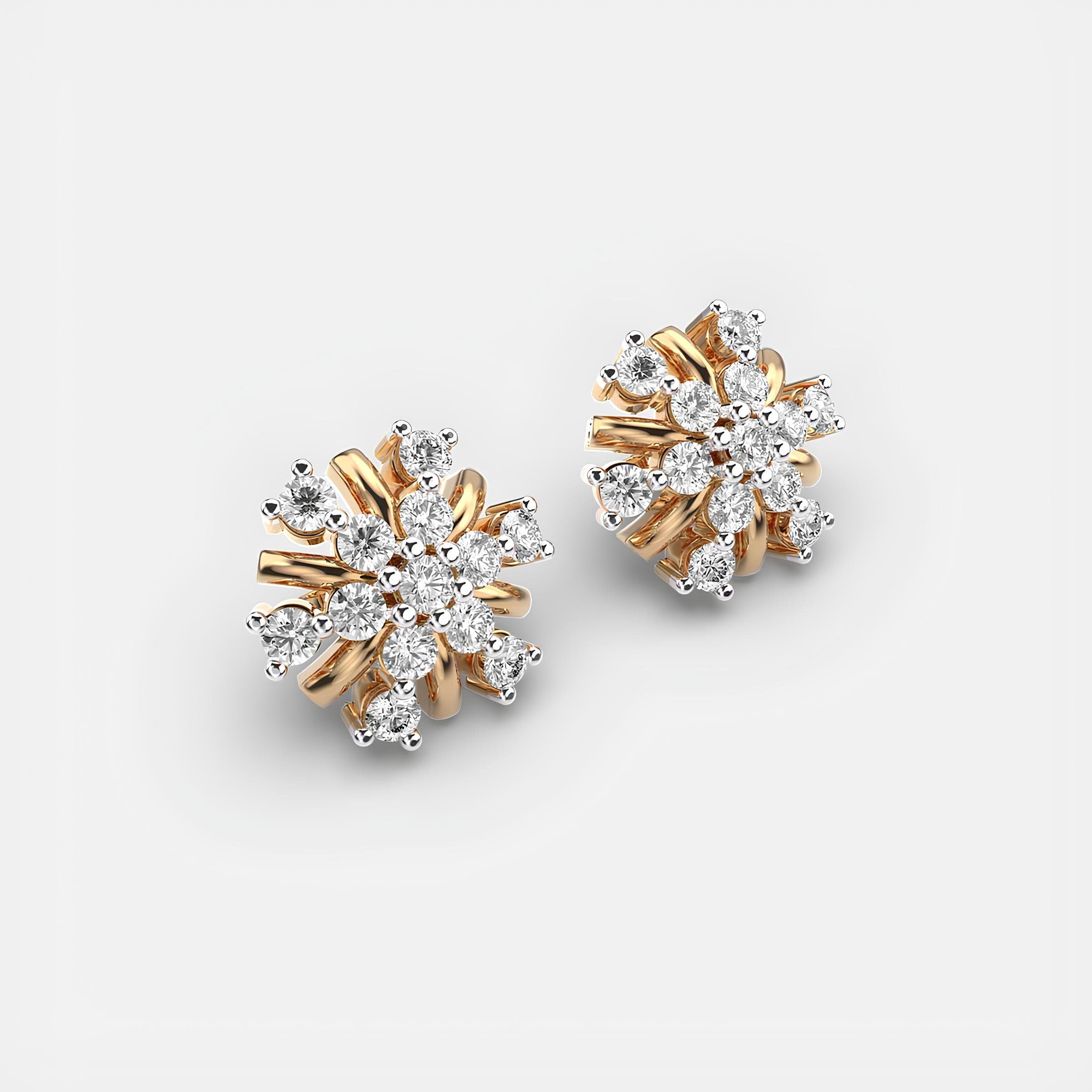 Serene Flora Cluster Stud Earrings EF VS/SI Lab-Grown Round Diamonds in 14K Solid Gold Minimalist Christmas Gift