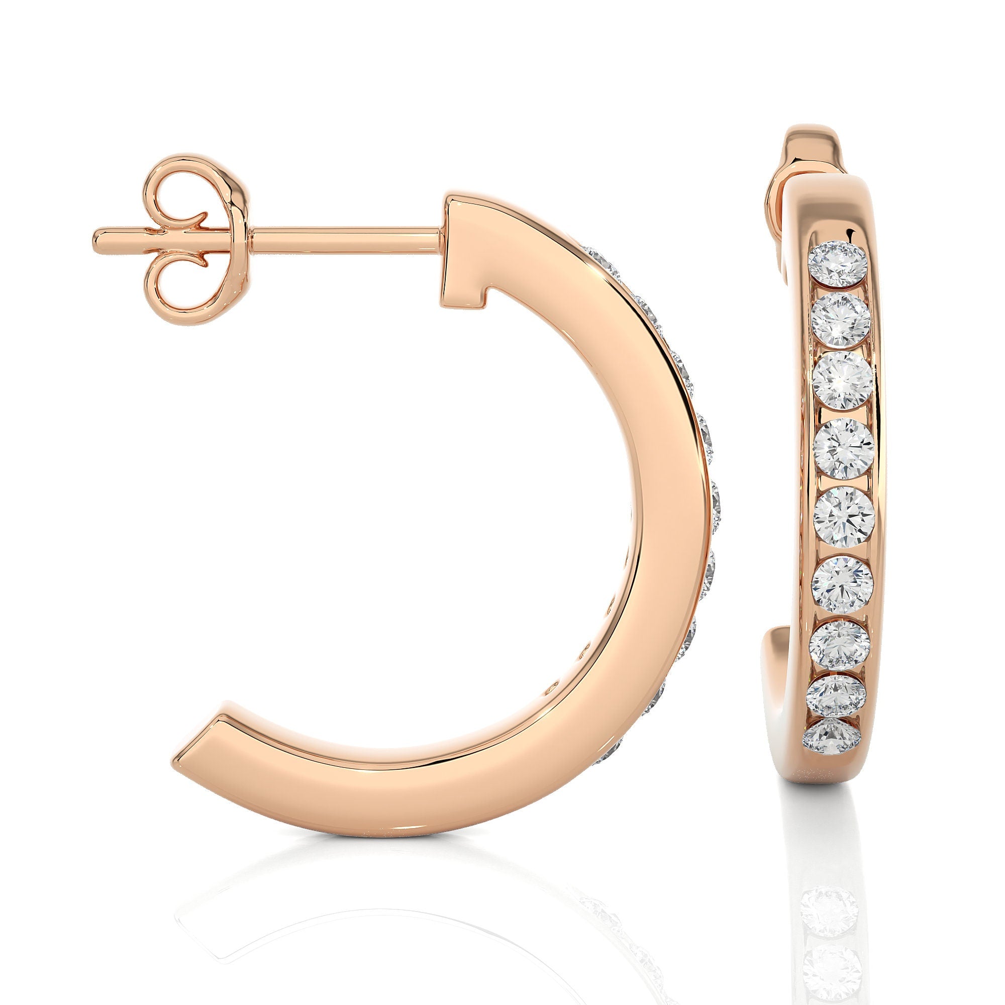 0.46 CT Round Lab-Grown Diamond Channel Set Hoop Stud Earrings 14K Gold