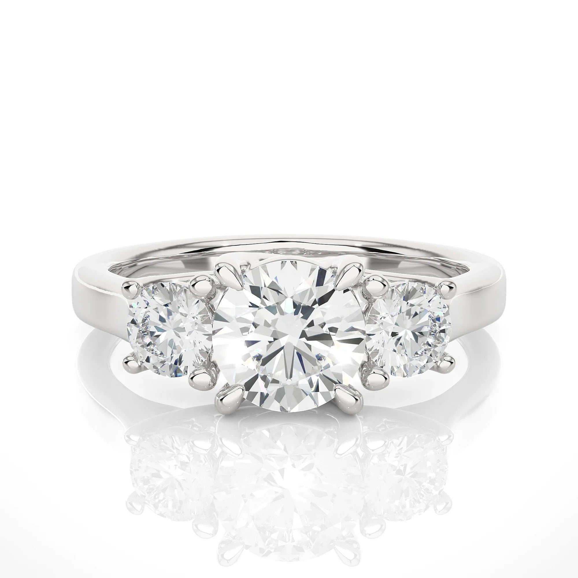 Round Three-Stone Engagement Ring – EF VS/SI Lab-Created Diamonds, Excellent Cut – Promise, Wedding, or Anniversary Ring for Her