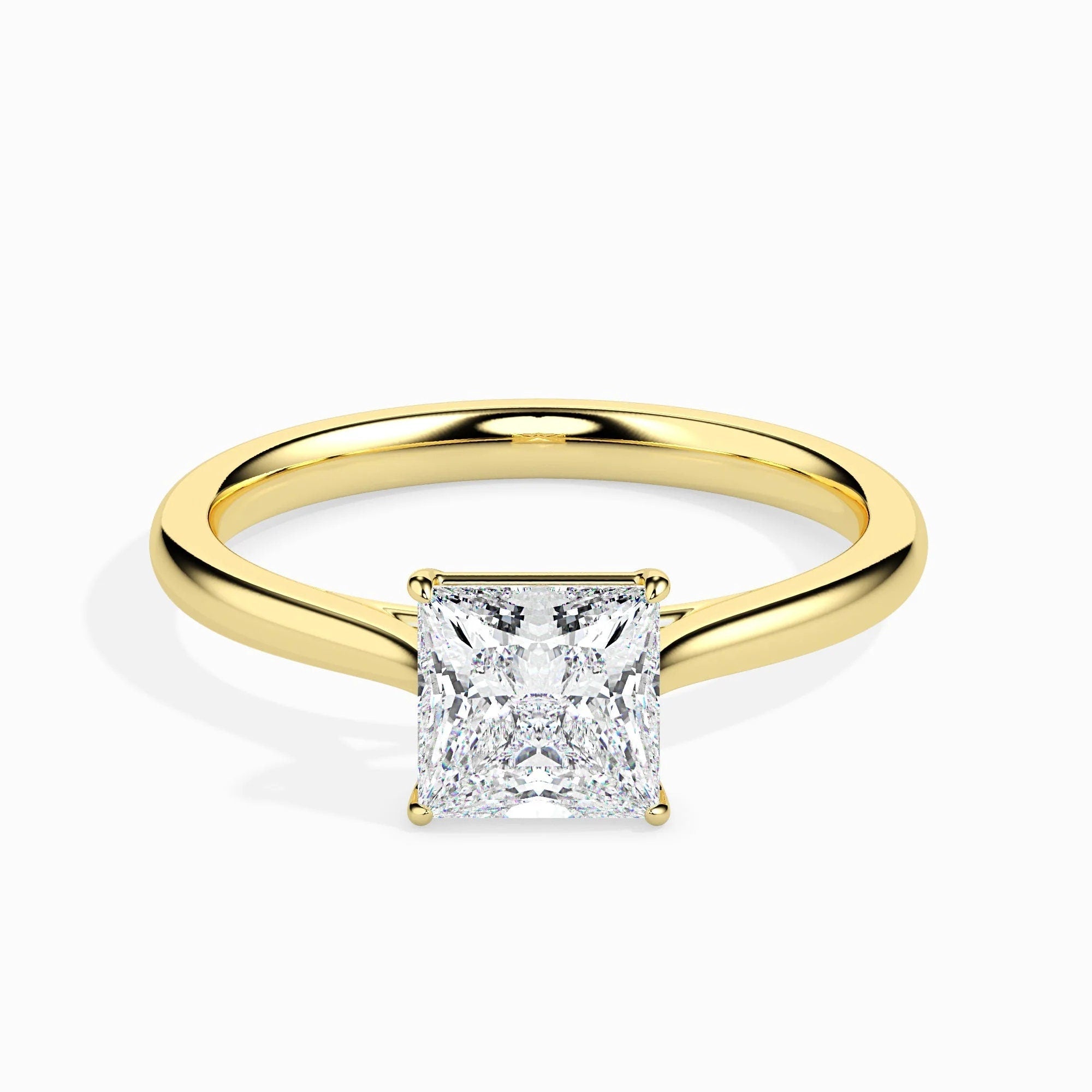 Certified 1.00 Ct Lab Grown Princess Diamond Solitaire Engagement Ring / Conflict Free G SI Lab-Grown Diamond 18k Real Gold Anniversary Ring