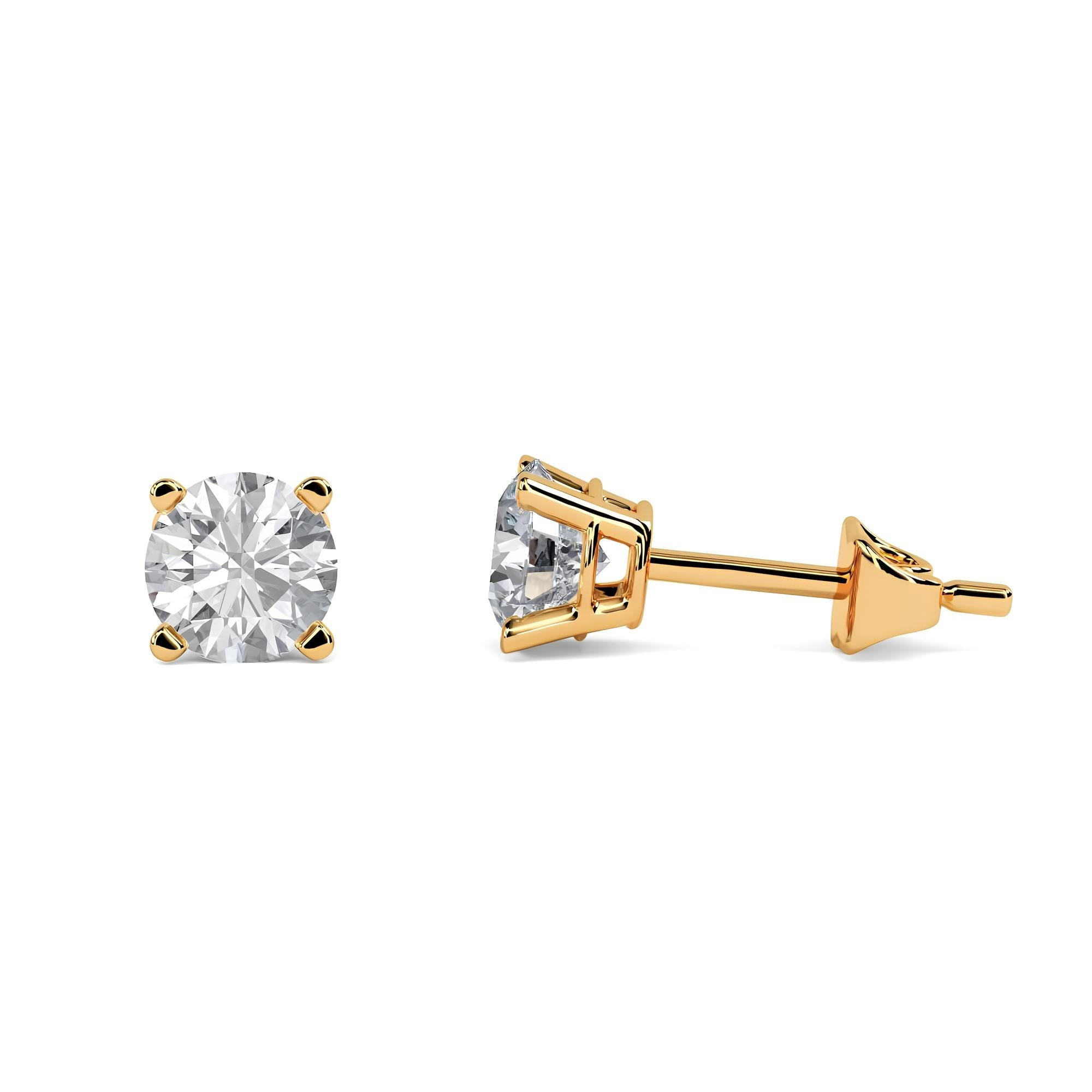 Solitaire Diamond Stud Earrings EF VS/SI Lab-Grown Diamonds 14K Gold Push Back Earrings for Women