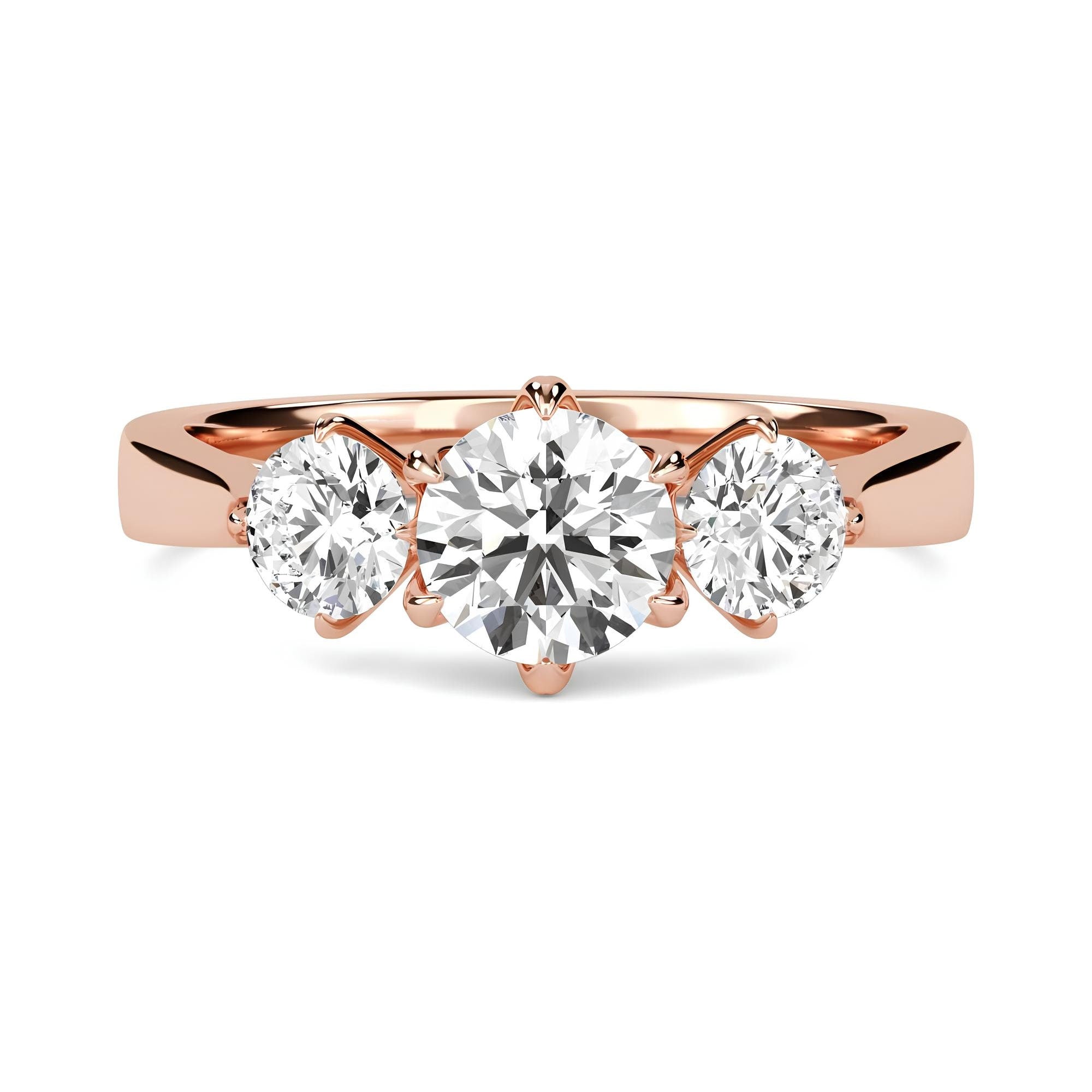Three-Stone Round Diamond Engagement Ring – EF VS/SI Lab-Created Diamonds in 14K Gold