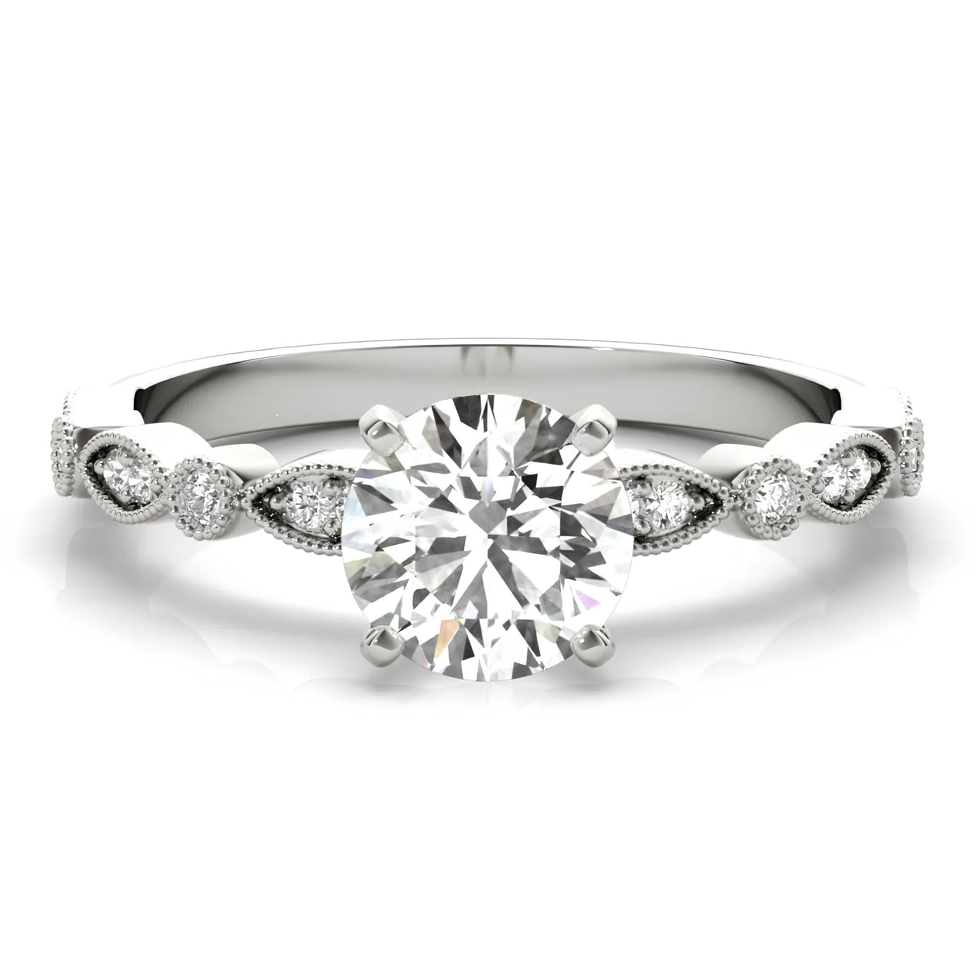 Delicate Milgrain Vintage Engagement Ring – IGI Certified EF VS/SI Lab-Grown Diamond Solitaire | 14K Gold or Platinum Wedding Ring Gift