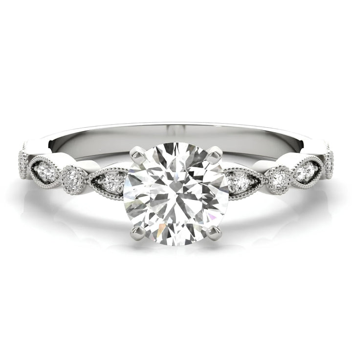 Delicate Milgrain Vintage Engagement Ring – IGI Certified EF VS/SI Lab-Grown Diamond Solitaire | 14K Gold or Platinum Wedding Ring Gift
