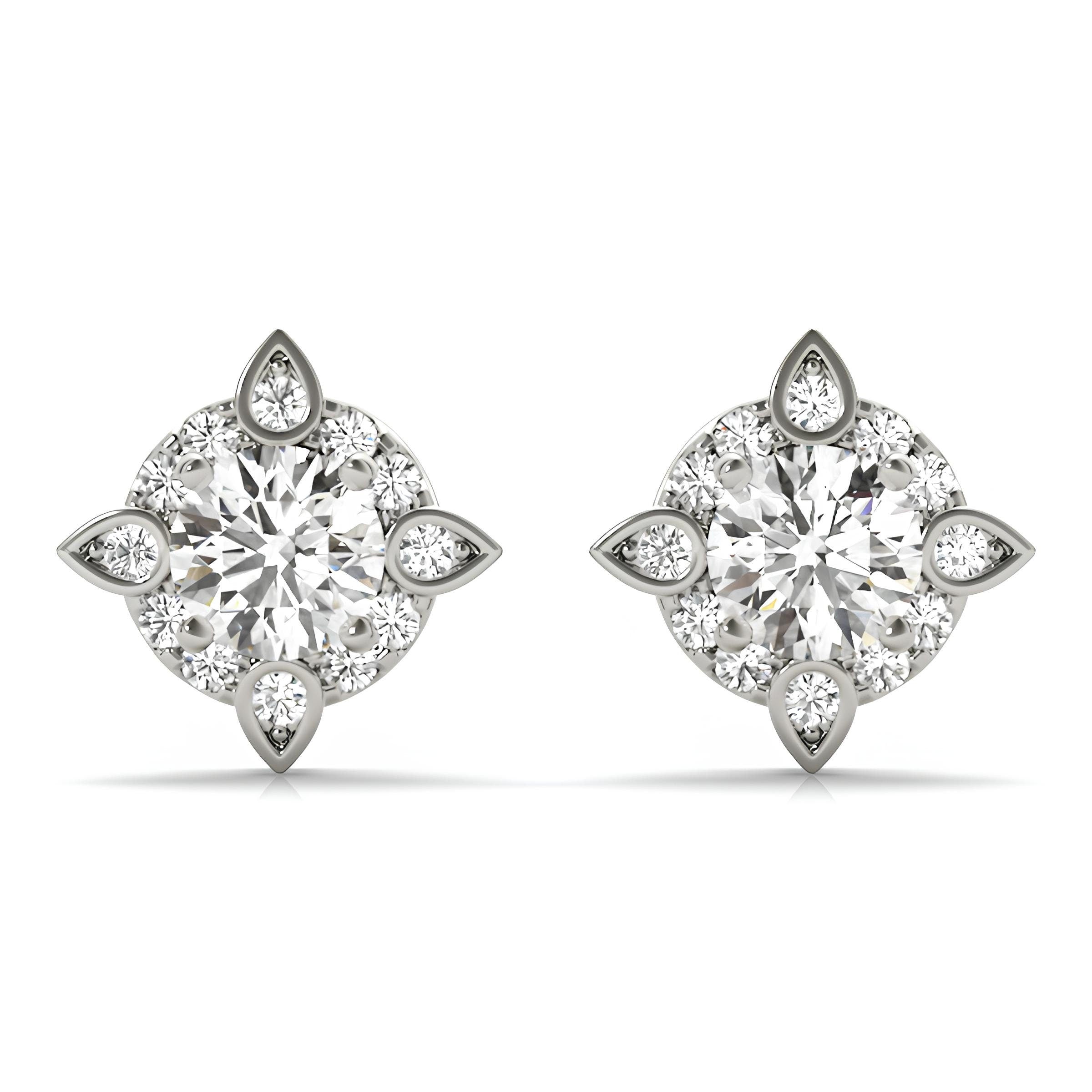 1.00 Carat EF VS/SI Lab-Grown Round Diamond Halo Stud Earrings in Square Setting 14K Solid Gold Minimalist Earrings