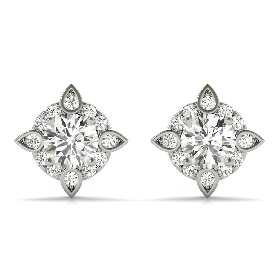 1.00 Carat EF VS/SI Lab-Grown Round Diamond Halo Stud Earrings in Square Setting 14K Solid Gold Minimalist Earrings