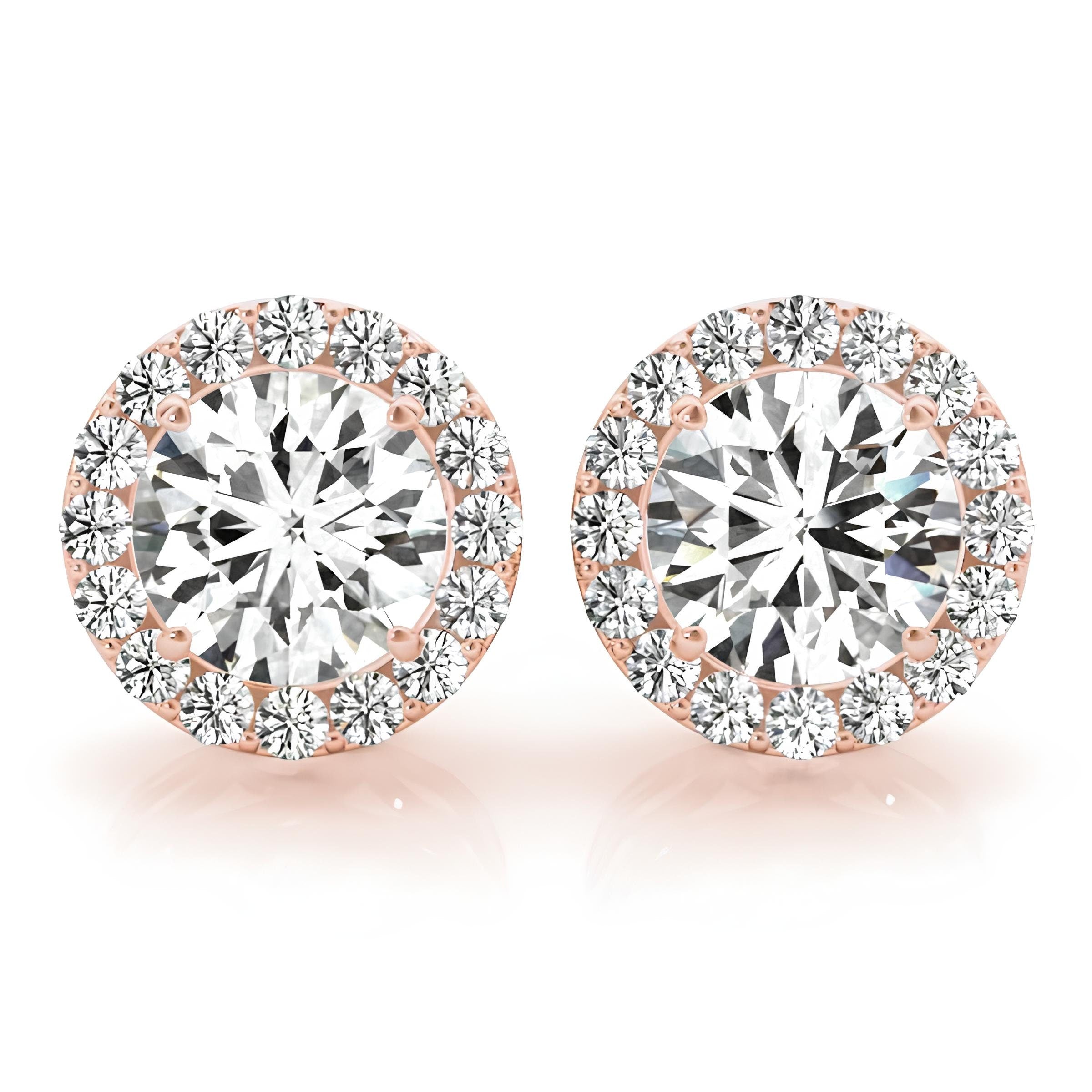 Halo Stud Earrings with 0.25–4.00 Carat Round EF VS/SI Lab-Grown Diamonds 14K Gold Diamond Studs for Women