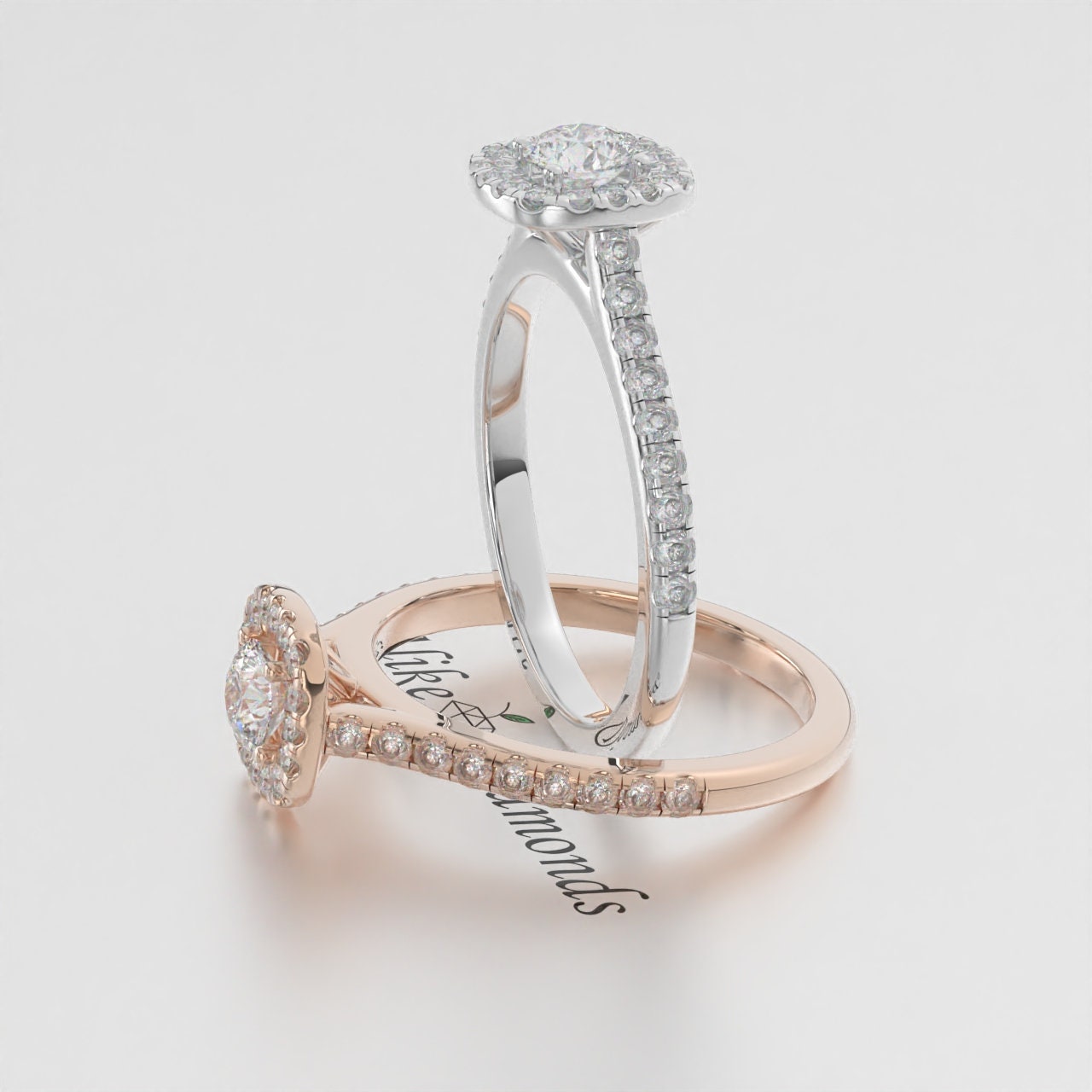 Certified EF VS/SI Lab-Grown Diamond Halo Engagement Ring – 14K Solid Gold Wedding Band with Conflict-Free Diamonds