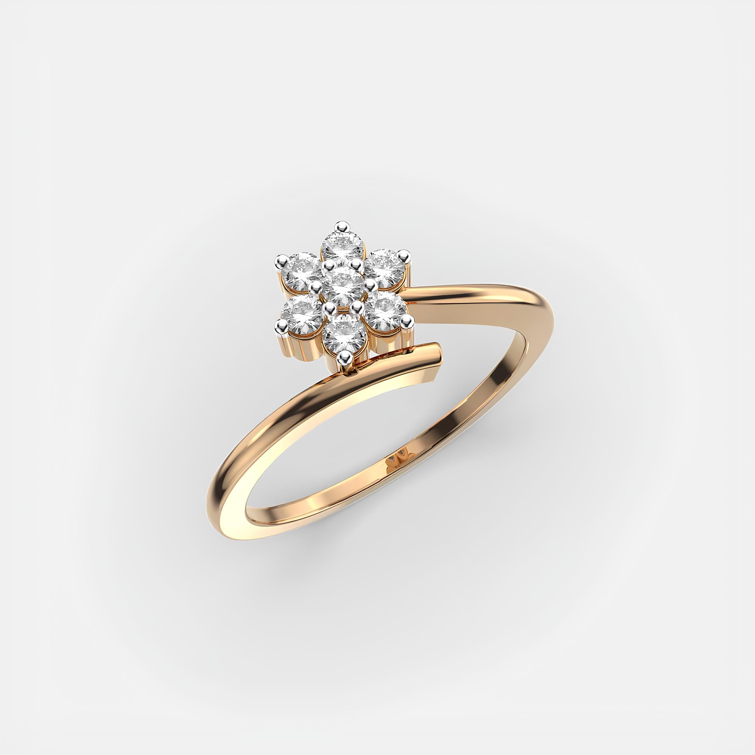 Round Diamond Ring Lab Created Diamond Wedding Band Woman's  Flower Half Eternity Wedding Ring in 14K Solid Yellow Gold