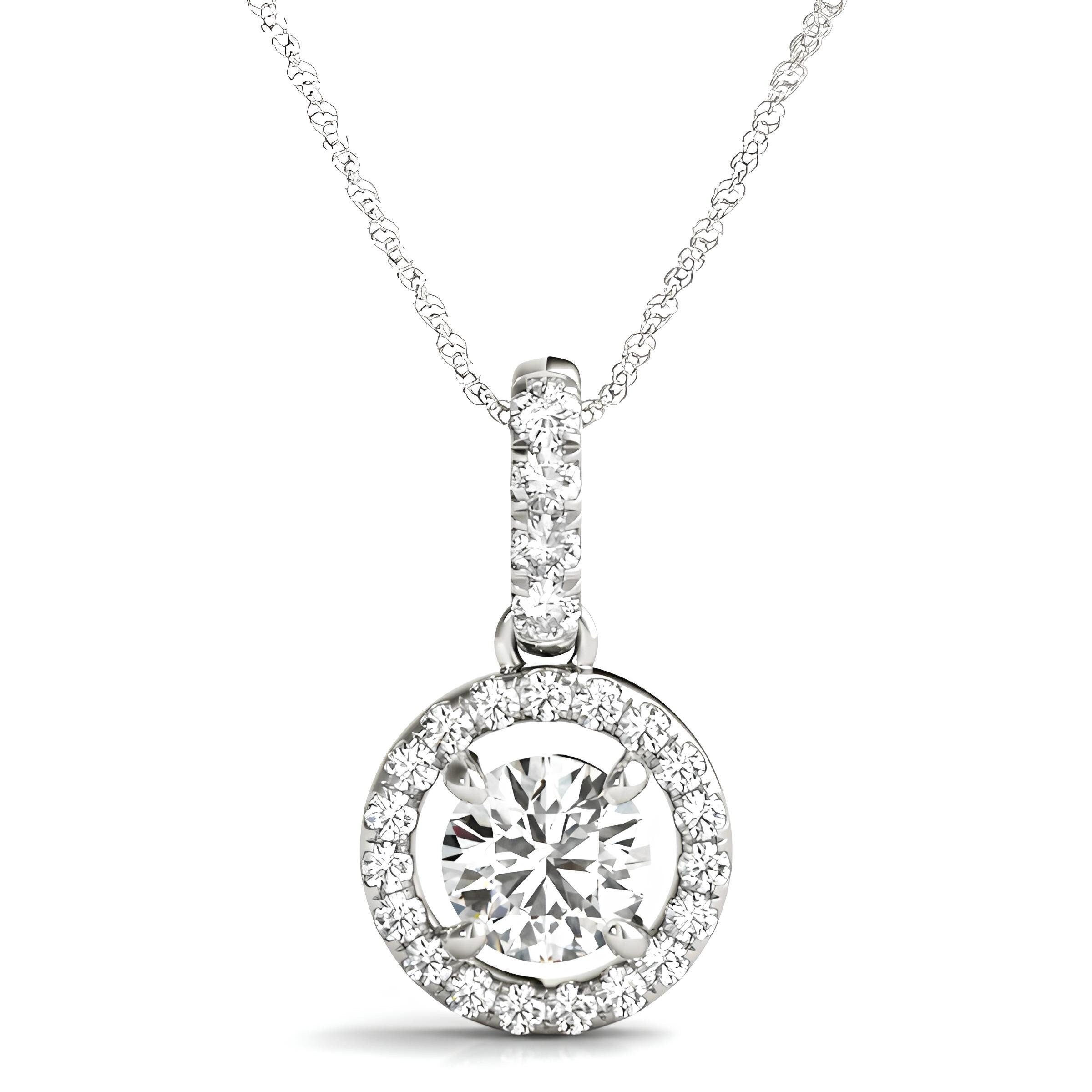 Halo Pendant Necklace 1.00 Carat EF VS/SI Lab Grown Round Diamond, IGI Certified Diamond Pendant Chain, Anniversary Gift, Gift For Women's