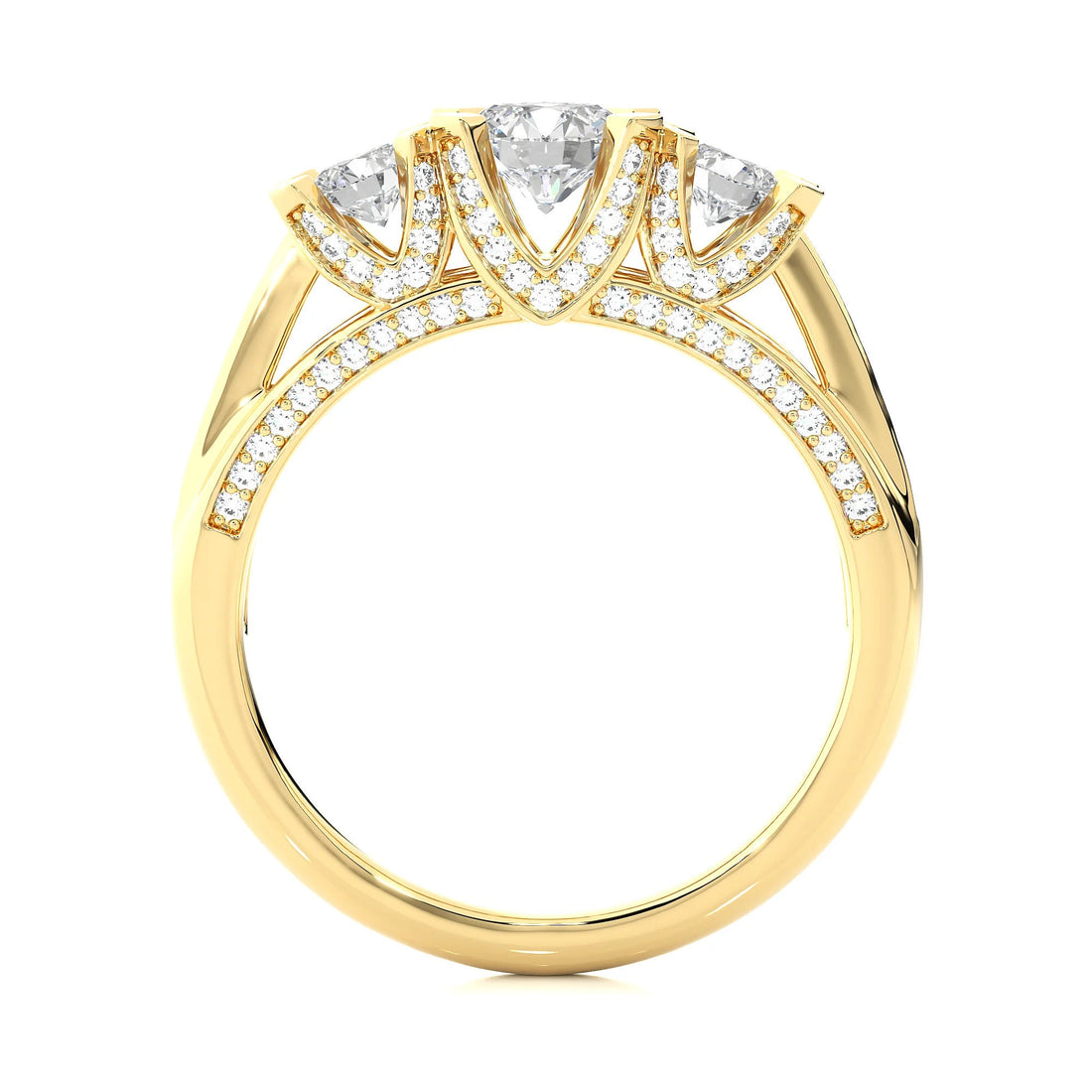 Three-Stone Wedding Ring with Accent Diamonds – IGI Certified EF VS/SI Lab-Grown Diamond Engagement Ring in 14K Real Gold