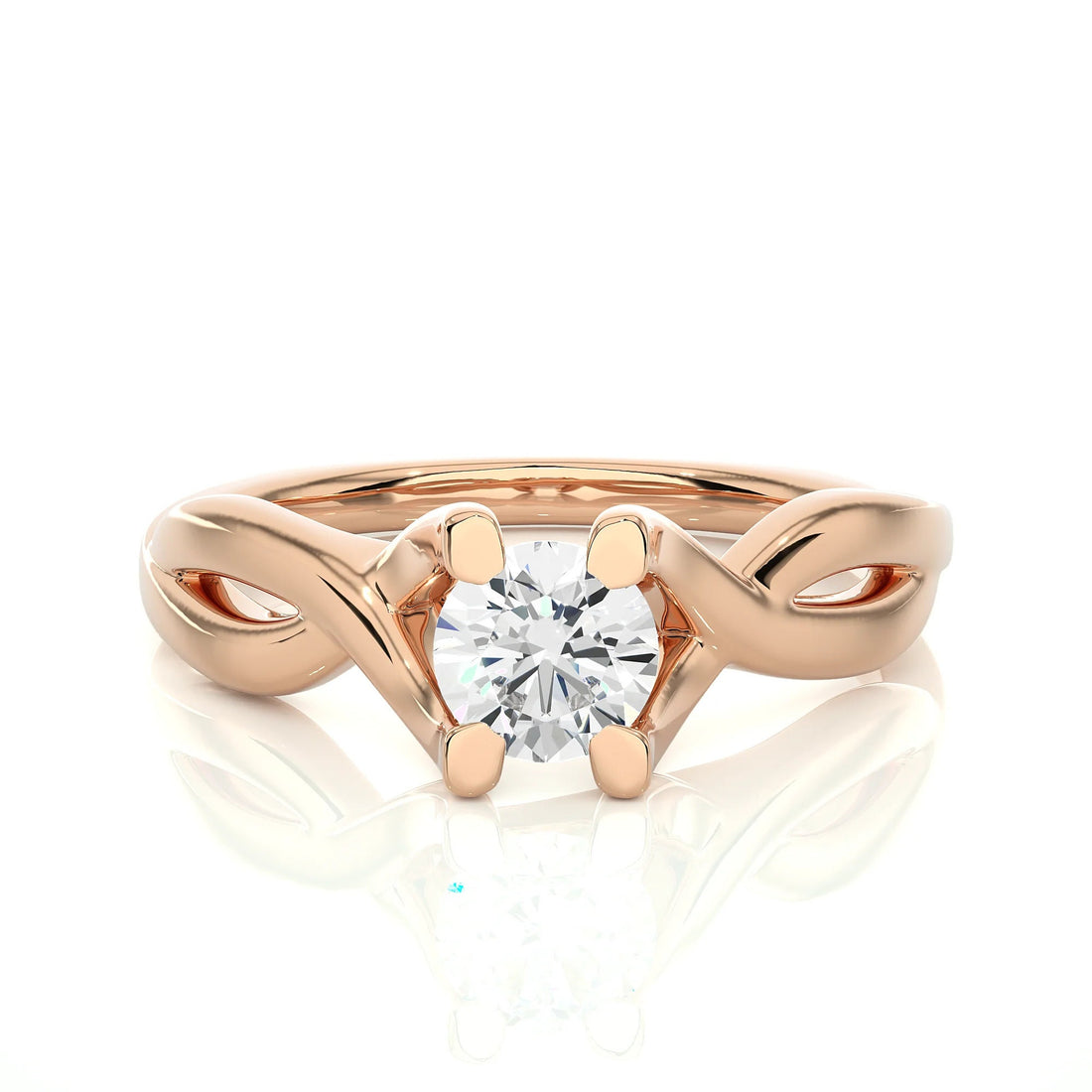 IGI Certified 0.25 - 2.00 Ct EF VS/SI Lab Grown Diamond Twisted Solitaire Engagement Ring / 14K Real Gold Ring