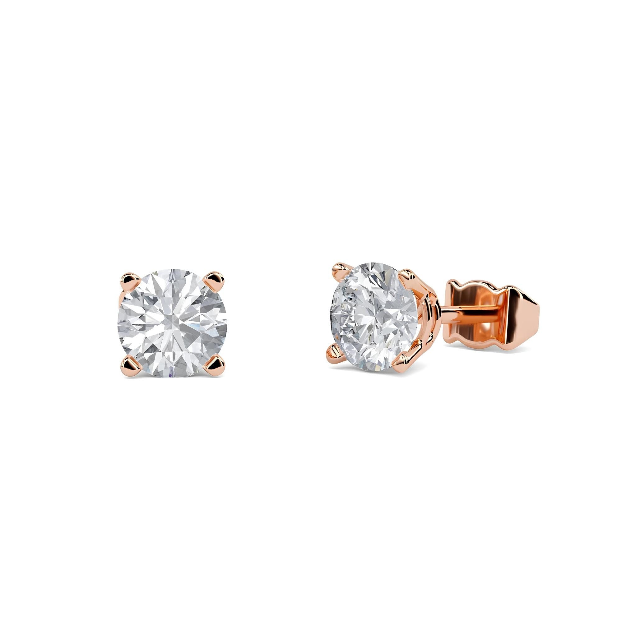 Solitaire Diamond Stud Earrings EF VS/SI Lab-Grown Diamonds 14K Gold Push Back Earrings for Women