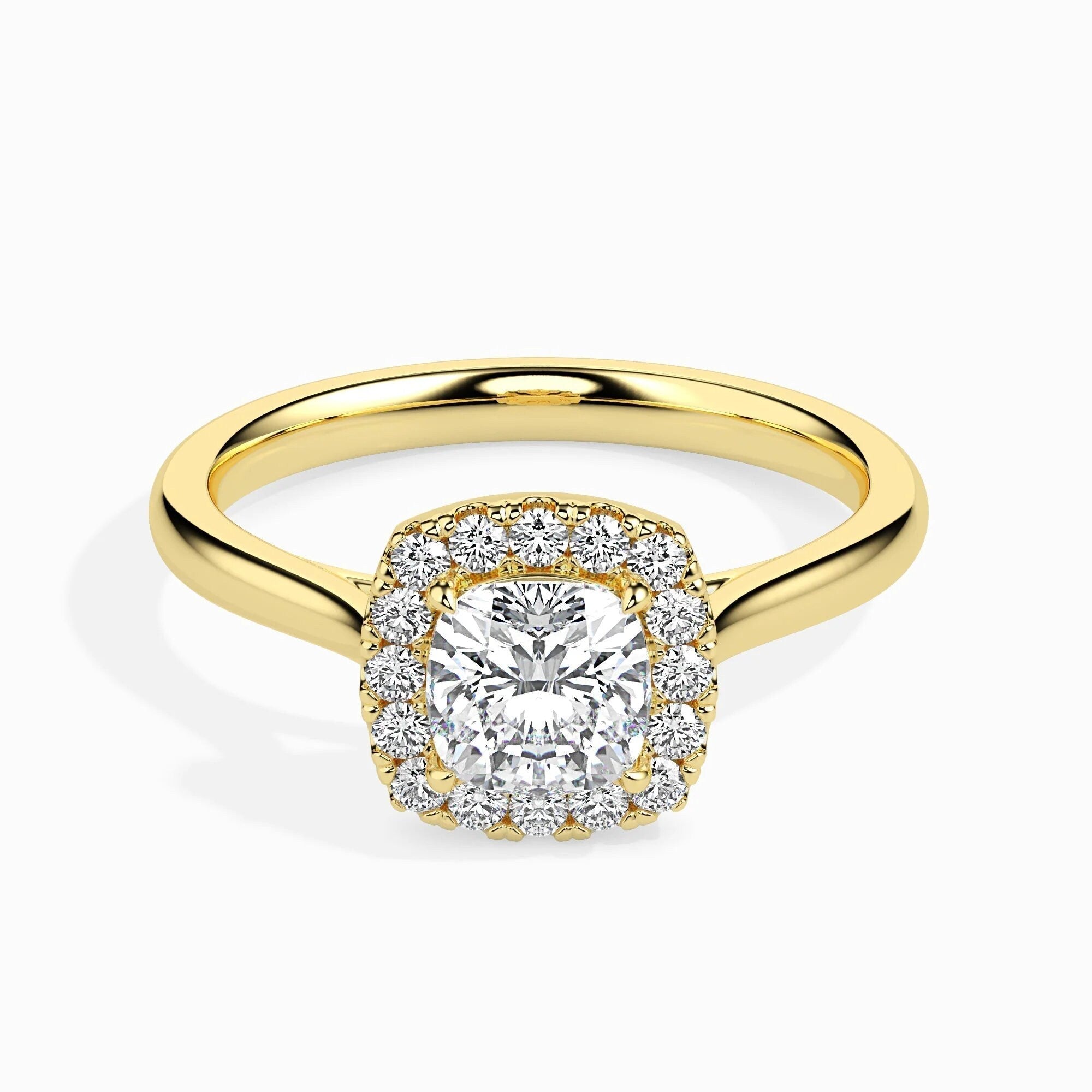 IGI Certified 0.50 Ct EF VS/SI Lab-Grown Cushion Diamond Halo Engagement Ring – 14K Solid Gold – Conflict-Free & Ethically Sourced