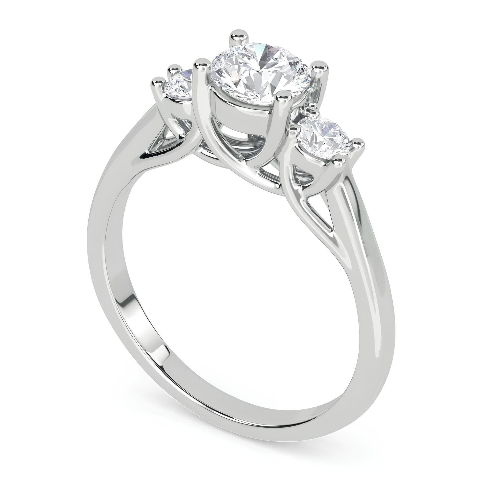 14K Gold Three-Stone Round Diamond Engagement Ring – EF VS/SI Lab-Created Diamonds | Promise, Wedding, or Gift Ring for Her