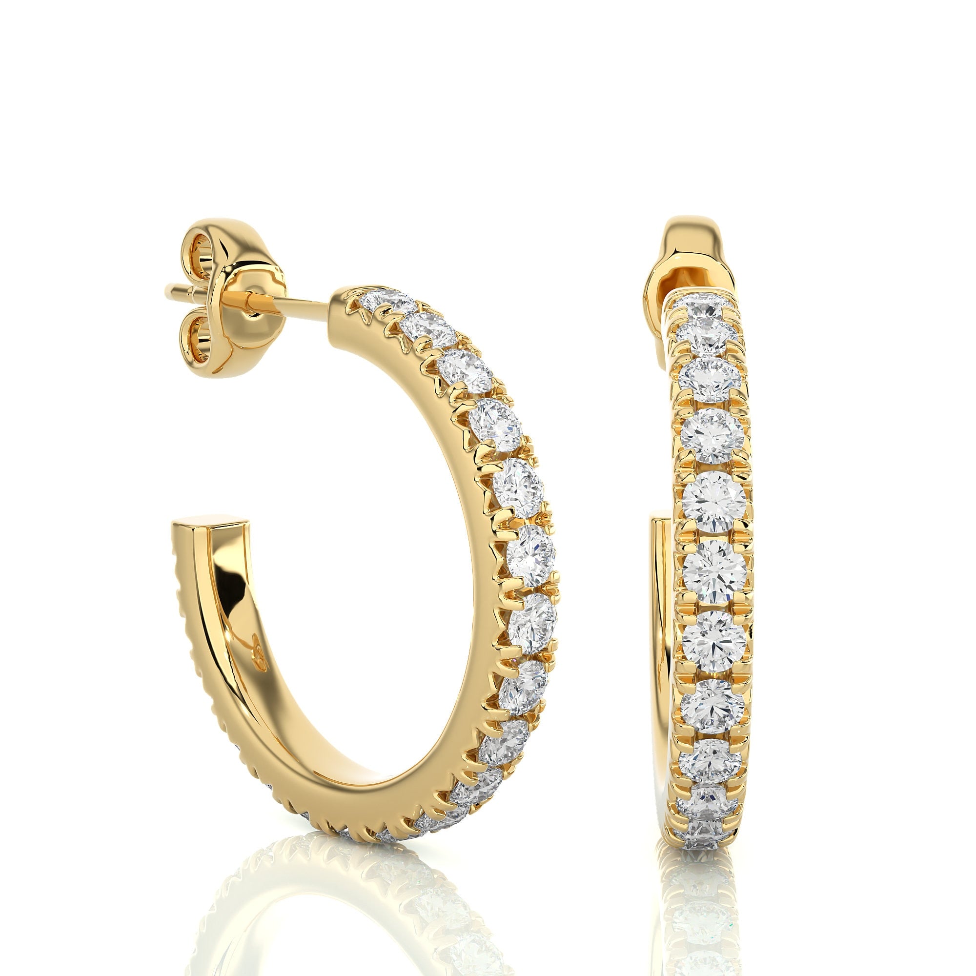 Exquisite 14k Gold Diamond Pave Hoop Stud Earrings by Alikediamonds