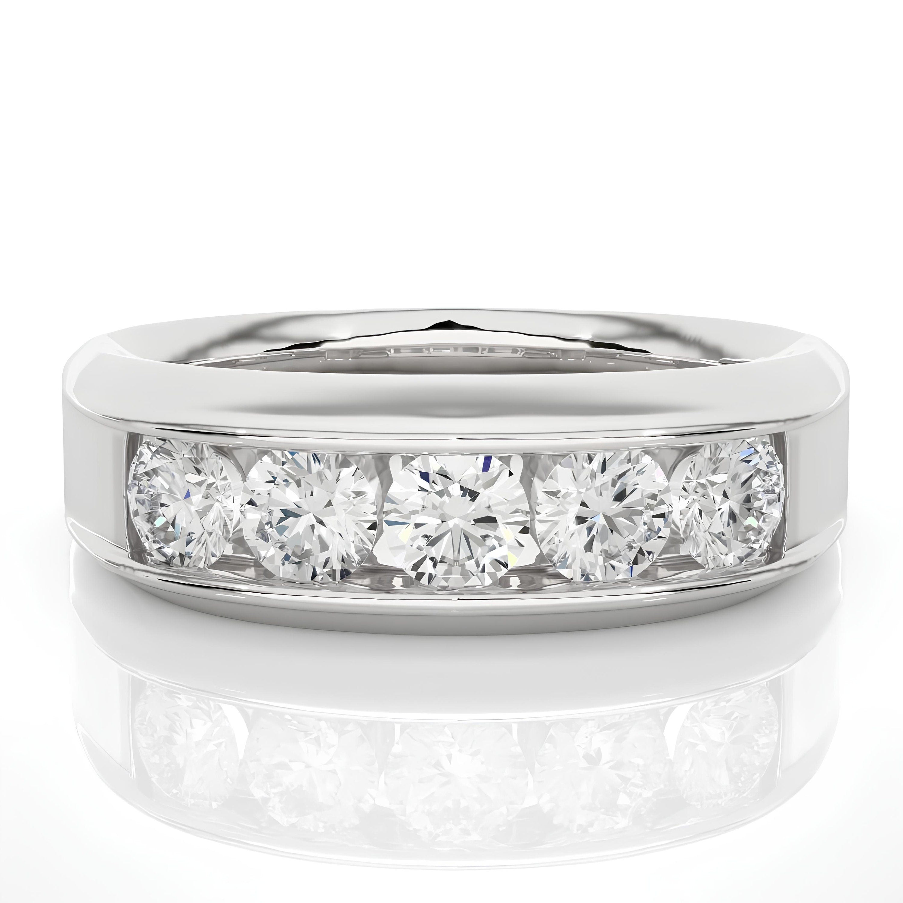 Glamorous 1 Carat Five Stone Lab Grown Diamond Wedding Band EF VS/SI CVD Diamonds 14K Gold Eternity Ring for Anniversary or Statement Wear