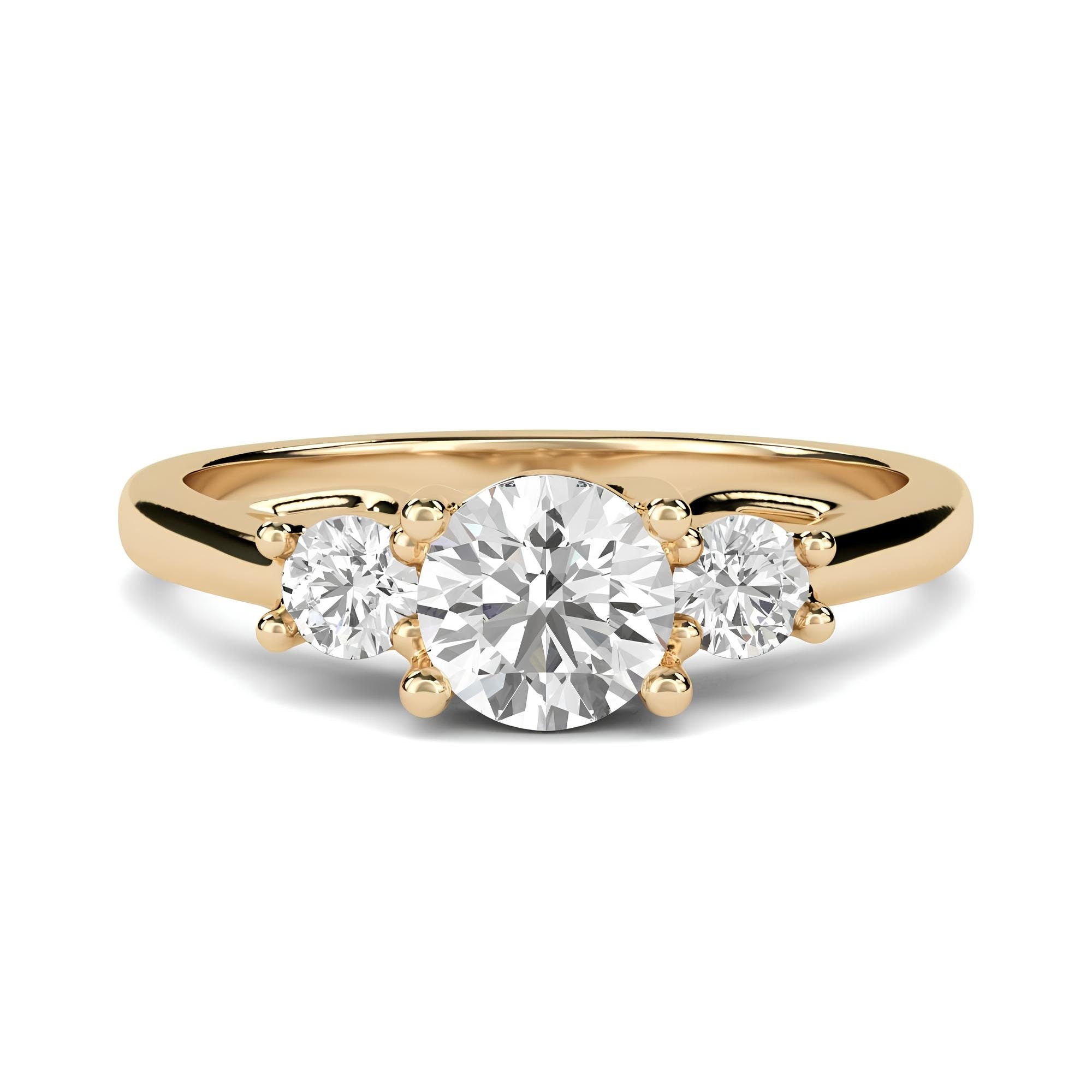 14K Gold Three-Stone Round Diamond Engagement Ring – EF VS/SI Lab-Created Diamonds | Promise, Wedding, or Gift Ring for Her