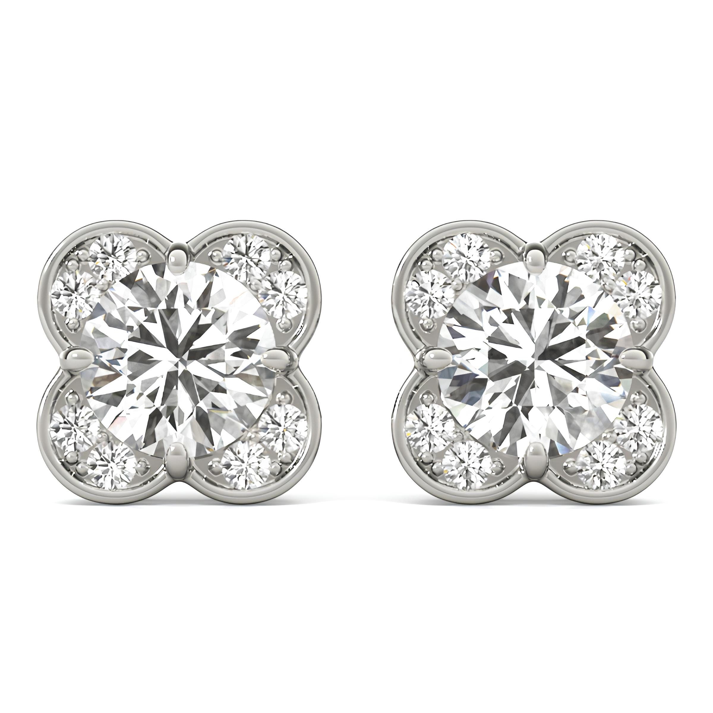 Elegant 1.12 Carat Halo Butterfly EF VS/SI Lab Grown Diamond Stud Earrings 14K Solid Gold