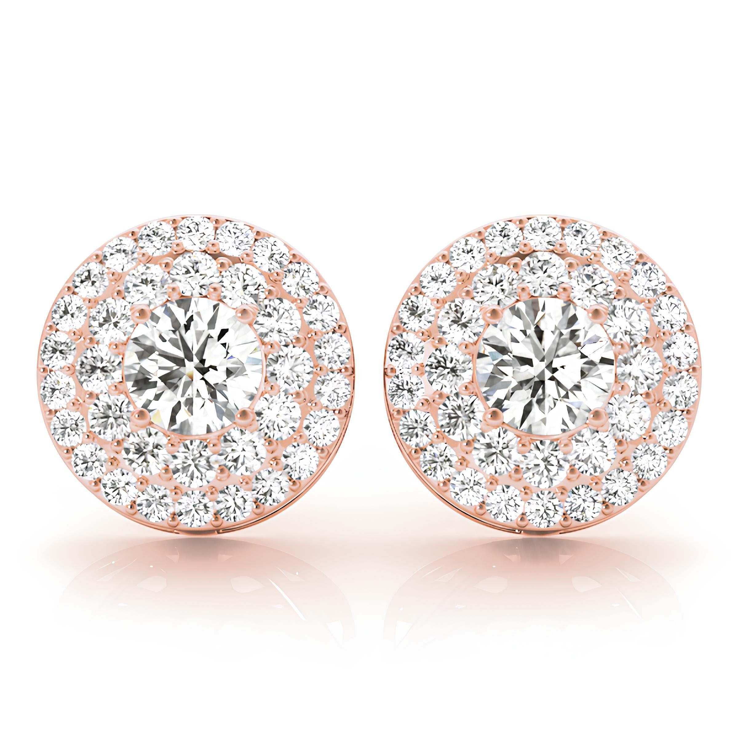1.20 Carat Round EF VS/SI Lab-Grown Diamond Double Halo Stud Earrings – 14K Gold Diamond Studs