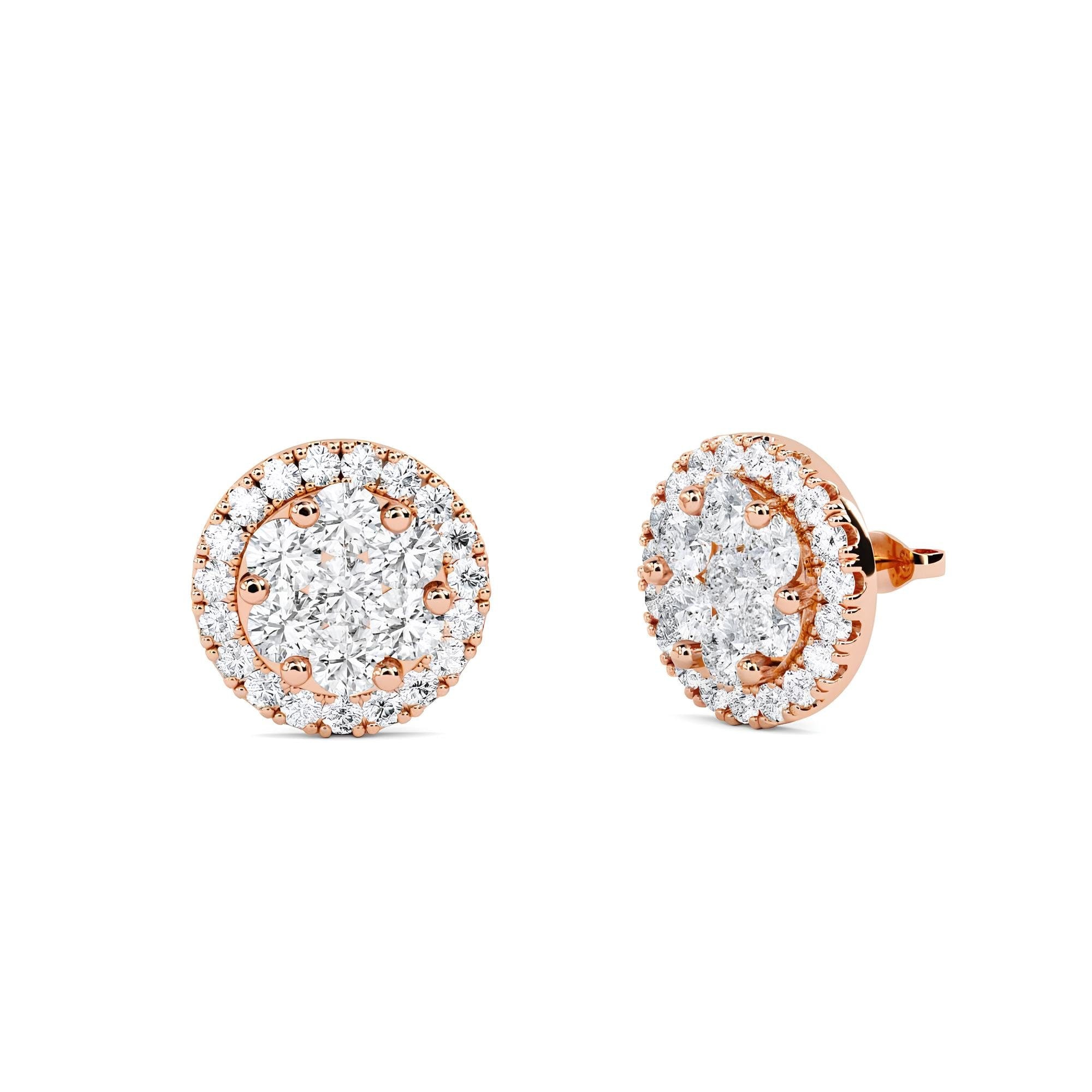 1.00 CTW Round Cut EF VS/SI Lab-Grown Diamond Cluster Stud Earrings 14K Gold Halo Style Diamond Earrings