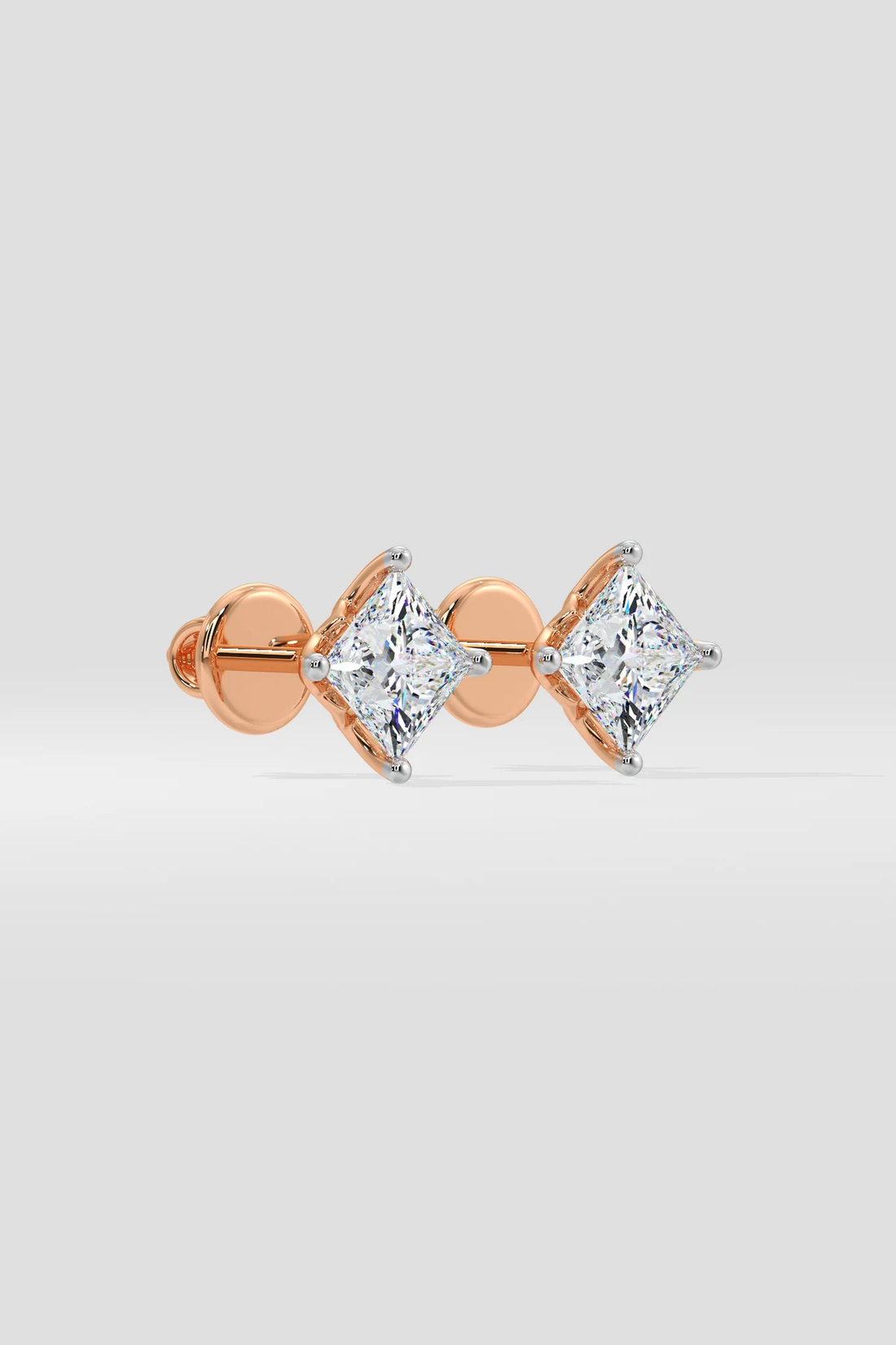 0.50 CT Princess Cut Certified VS/SI Lab Grown Diamond Stud Earrings 925 Sterling Silver With Vermeil Gold
