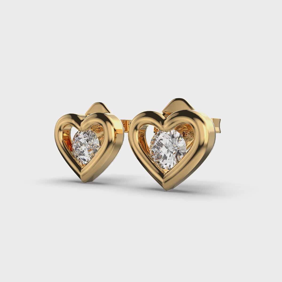 1.00 CT Round Cut Heart Shape Certified VS/SI Lab Grown Diamond Stud Earrings 925 Sterling Silver With Vermeil Gold