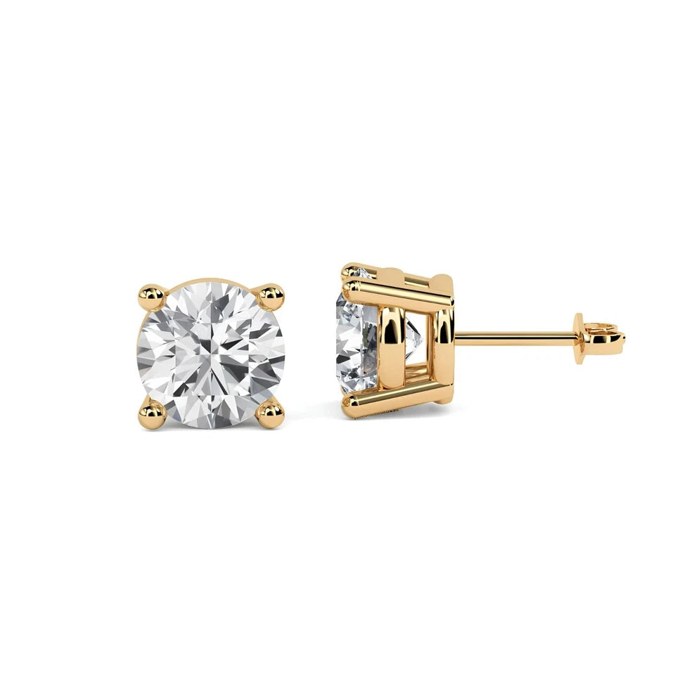 1.00 CT Certified Round Cut EF VS/SI Lab Grown Diamond Stud Earrings 925 Sterling Silver With Vermeil Gold