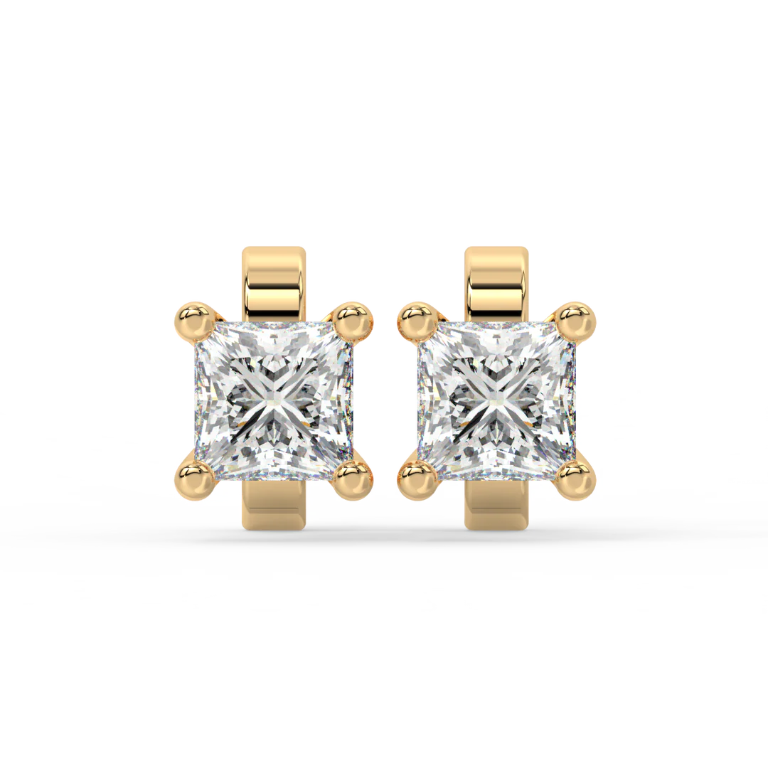 925 Sterling Silver With Vermeil Gold 0.50 CT Princess Cut Certified VS/SI Lab Grown Diamond Stud Earrings