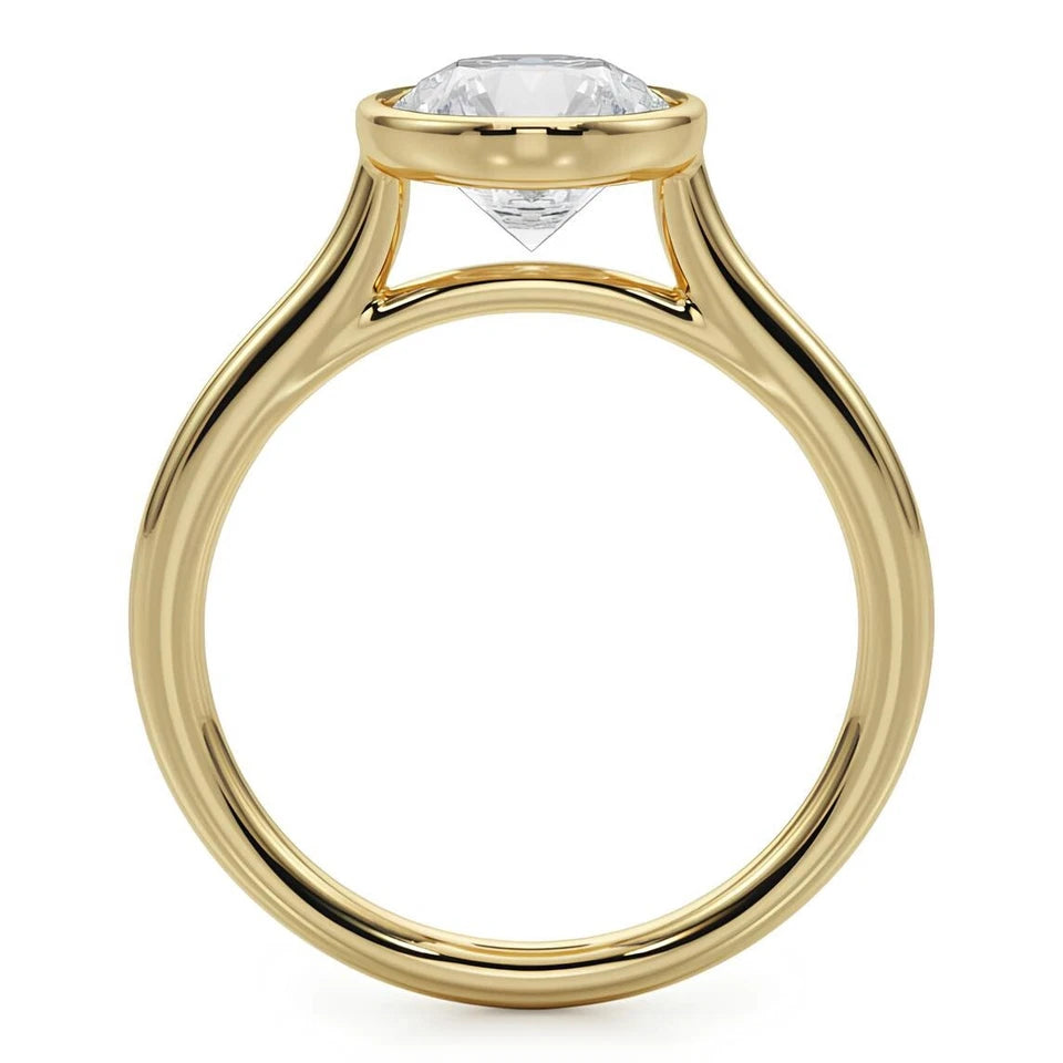 1.00 CT Certified EF VS/SI Lab Grown Diamond Bezel Set Ring 925 Sterling Silver With Vermeil Gold
