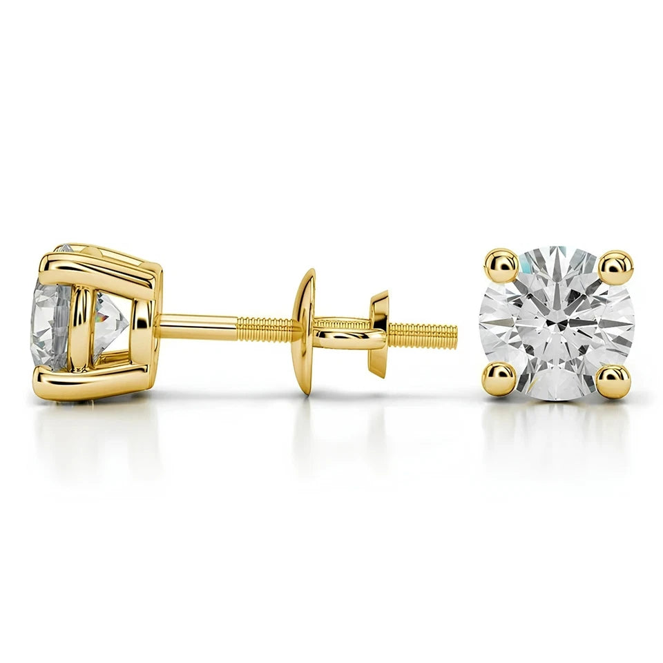 1.00 CT Certified VS/SI Lab Grown Diamond Stud Earrings 925 Sterling Silver With Vermeil Gold