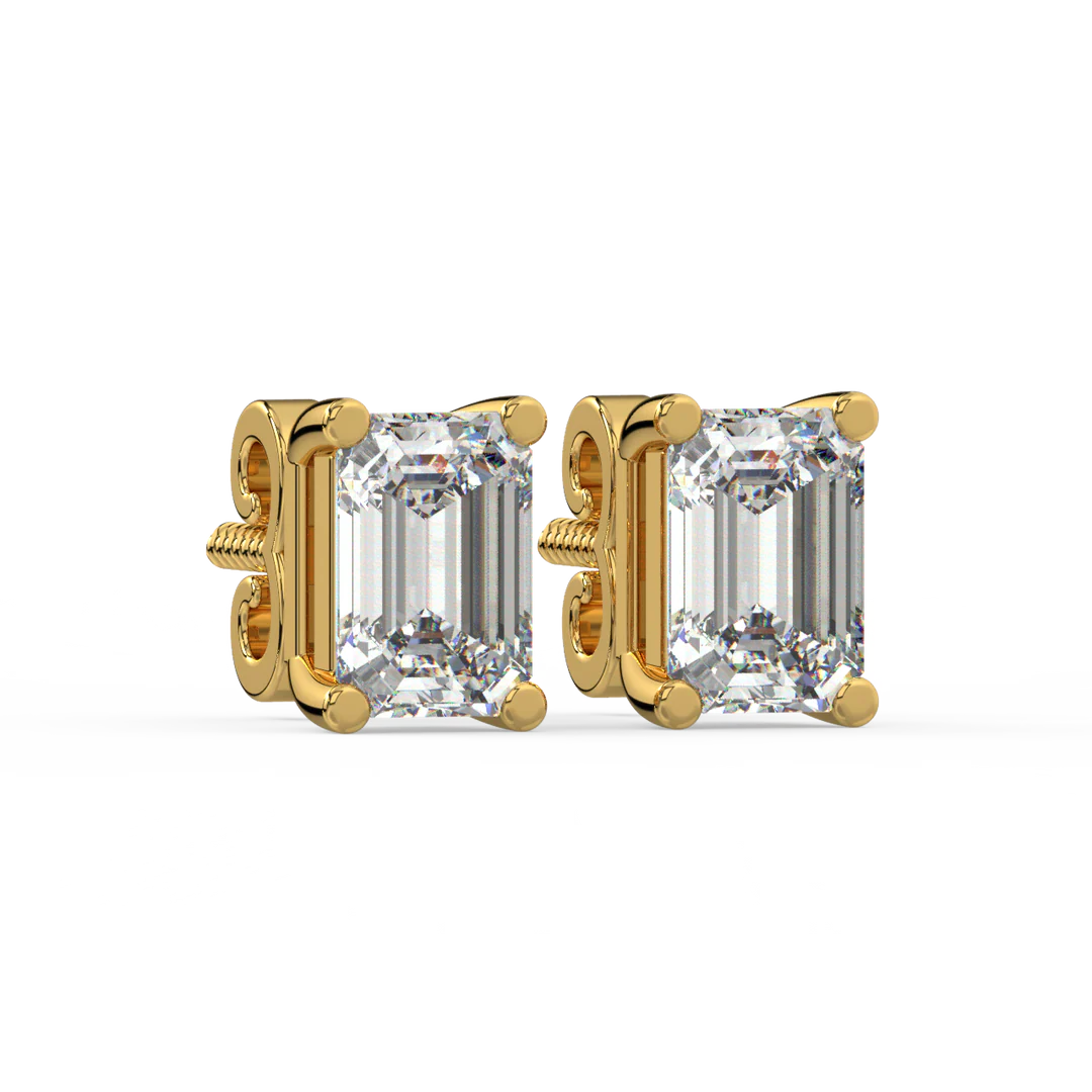 0.50 CT Emerald Cut Certified VS/SI Lab Grown Diamond Stud Earrings 925 Sterling Silver With Vermeil Gold
