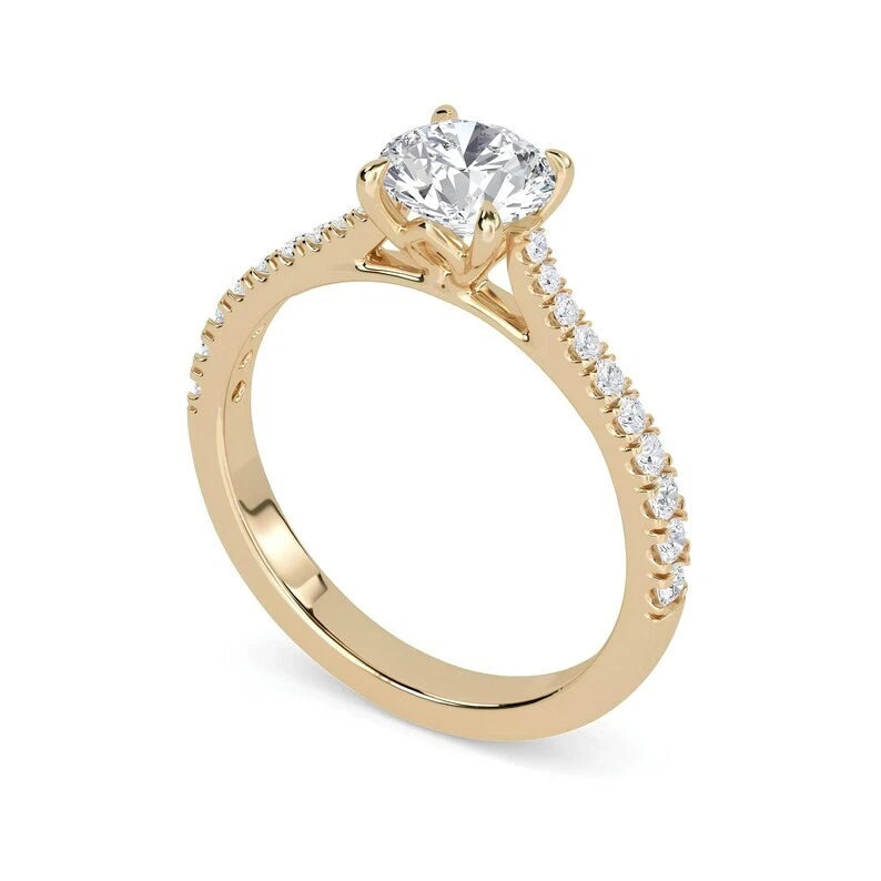 1.20 CT Certified VS/SI Lab Grown Diamond Engagement Ring 925 Sterling Silver With Vermeil Gold