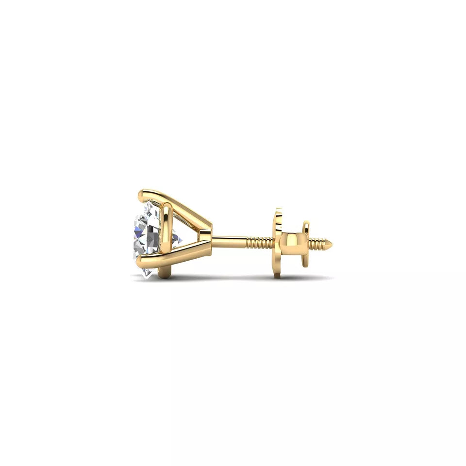 Round Cut 1 CT Certified EF VS/SI Lab Grown Diamond Stud Earrings 925 Sterling Silver With Vermeil Gold