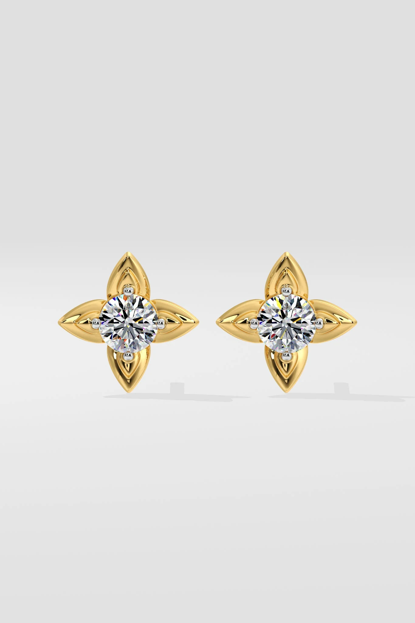 0.50 CT Round Cut Certified VS/SI Lab Grown Diamond Flower Stud Earrings 925 Sterling Silver With Vermeil Gold