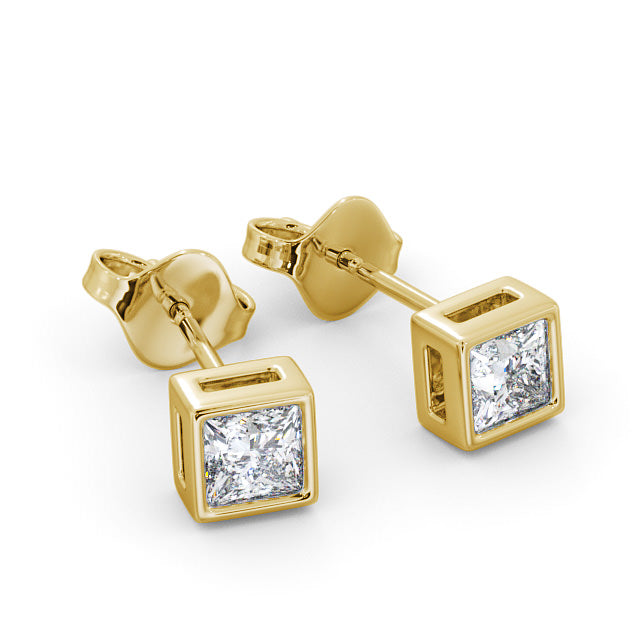 Certified 1.00 CT Princess Cut EF VS/SI Lab Grown Diamond Bezel Set Stud Women's Earrings 925 Sterling Silver With Vermeil Gold