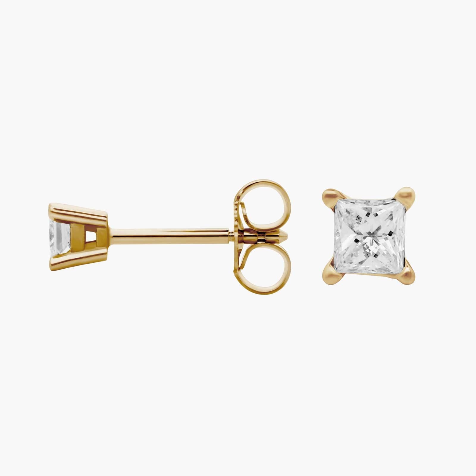925 Sterling Silver With Vermeil Gold 0.50 CT Princess Cut Certified VS/SI Lab Grown Diamond Stud Earrings