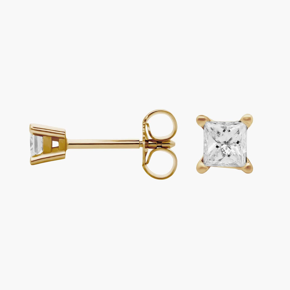 925 Sterling Silver With Vermeil Gold 0.50 CT Princess Cut Certified VS/SI Lab Grown Diamond Stud Earrings