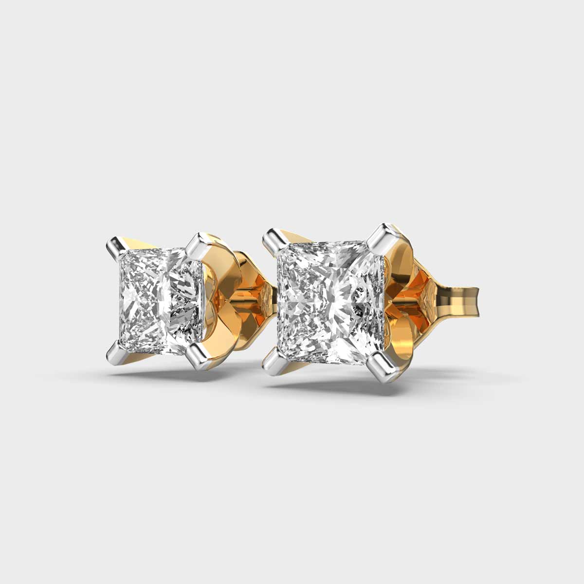 925 Sterling Silver With Vermeil Gold 1.00 CT Princess Cut Certified VS/SI Lab Grown Diamond Beautiful Stud Earrings