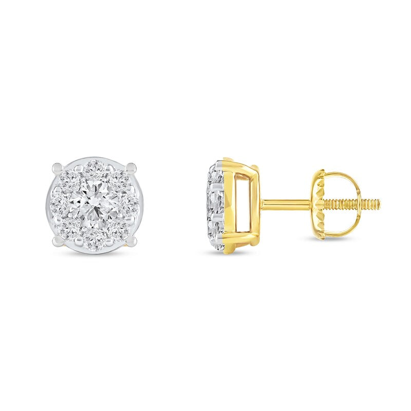 925 Sterling Silver With Vermeil Gold 0.70 CT Round Cut Certified VS/SI Lab Grown Diamond Stud Earrings