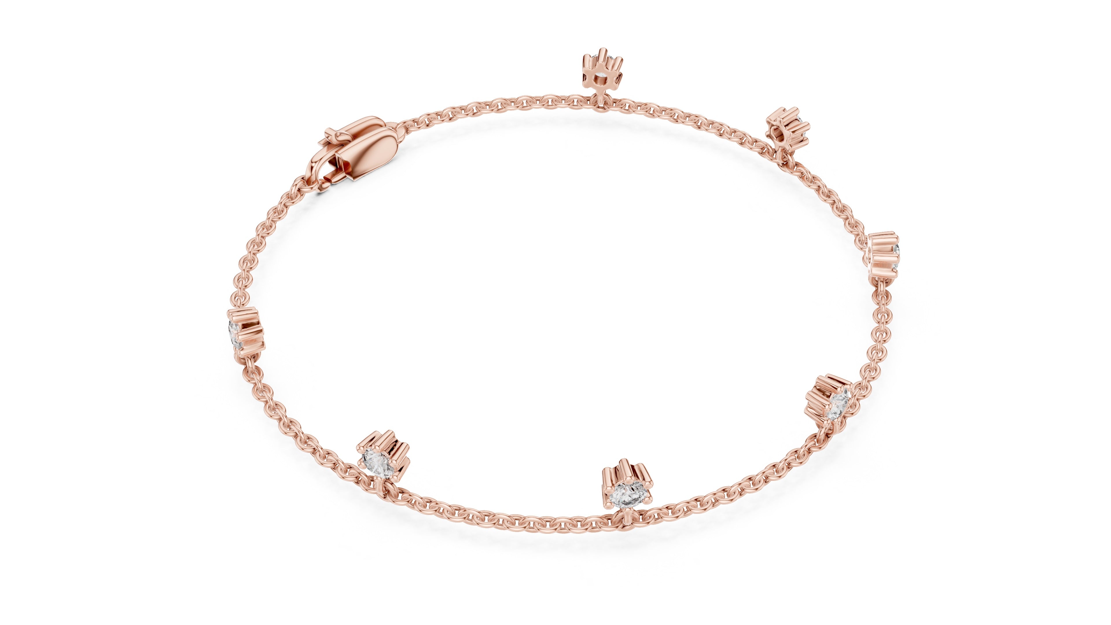 0.77 CT EF VS/SI Lab Grown Certified Round Cut Diamond Chain Wedding Bracelet For Women's 14K Rose Gold