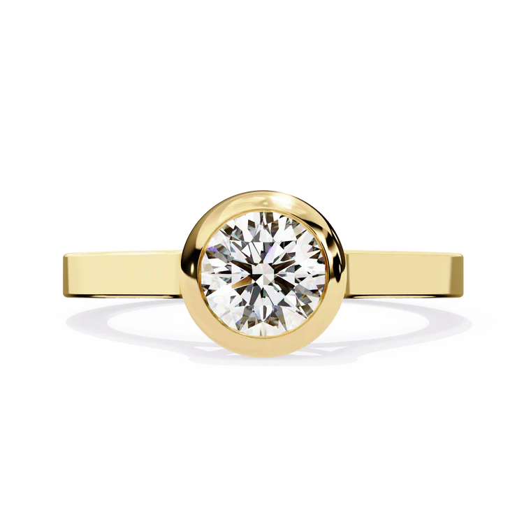 Certified 1.00 CT Round Cut EF VS/SI Lab Grown Diamond Bezel Set Engagement Ring 925 Sterling Silver With Vermeil Gold