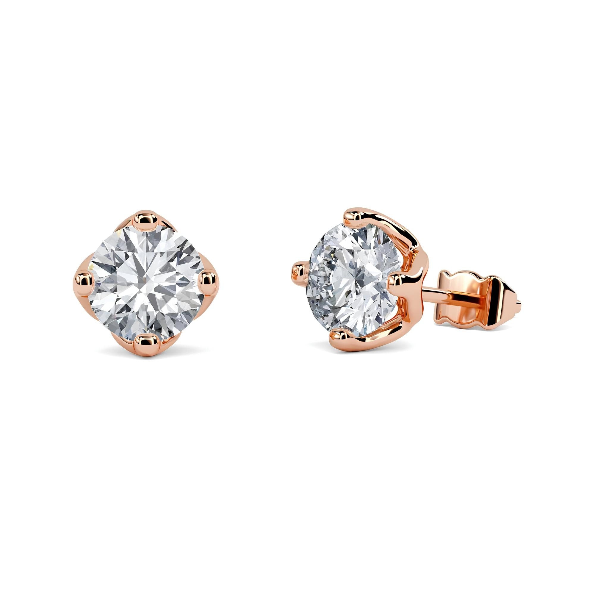 Round Lab-Grown Diamond Stud Earrings EF VS/SI Clarity 14K Gold Push Back Wedding Earrings for Women, Gifts for Her